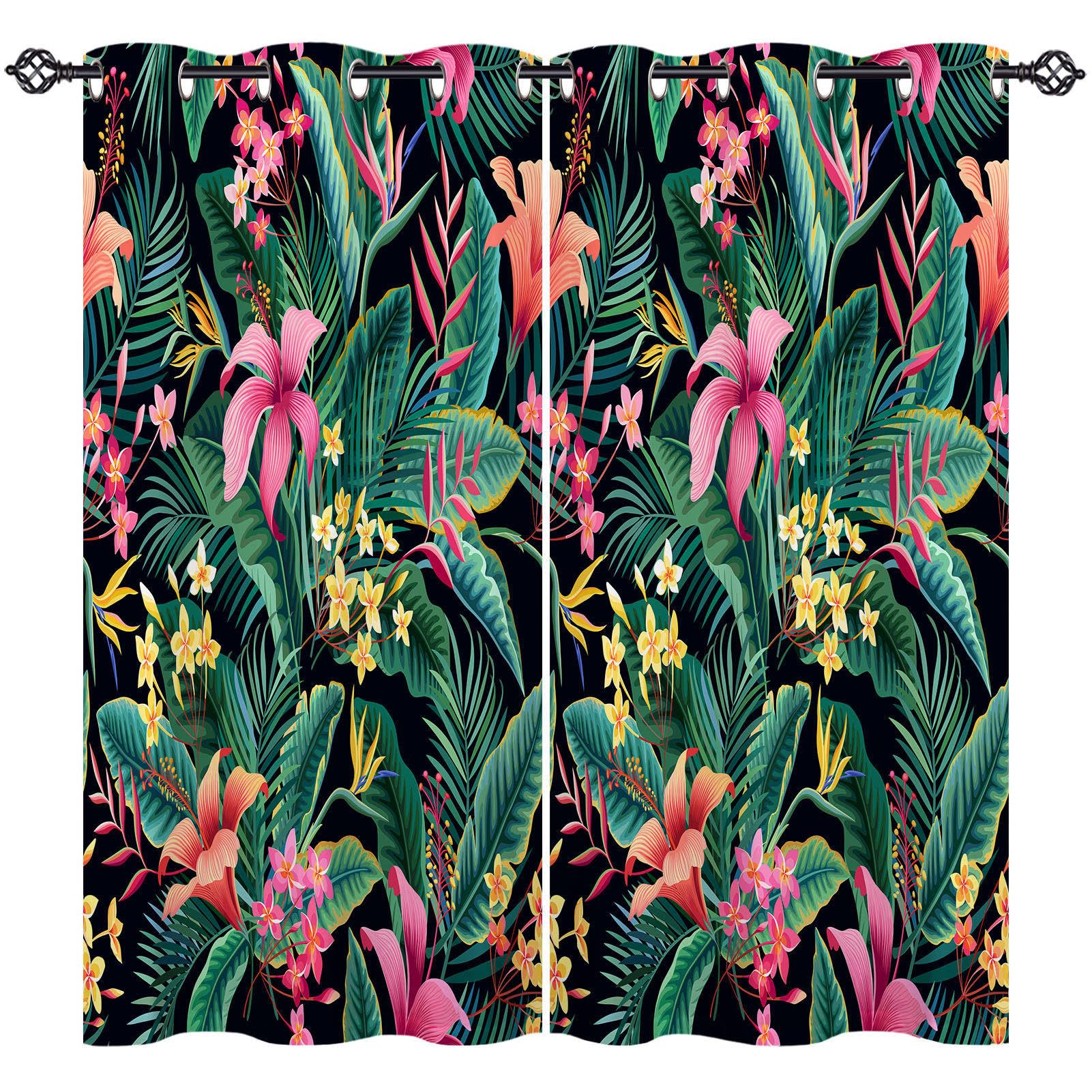 ANHOPE Tropical Curtains Eyelet Blackout Thermal Insulated Curtains Tropical Leaf Plant Floral Print Pattern Soft Soundproof Privacy Window Drapes for Bedroom Living Room 42 x 63 Inch 2 Panels — image 1