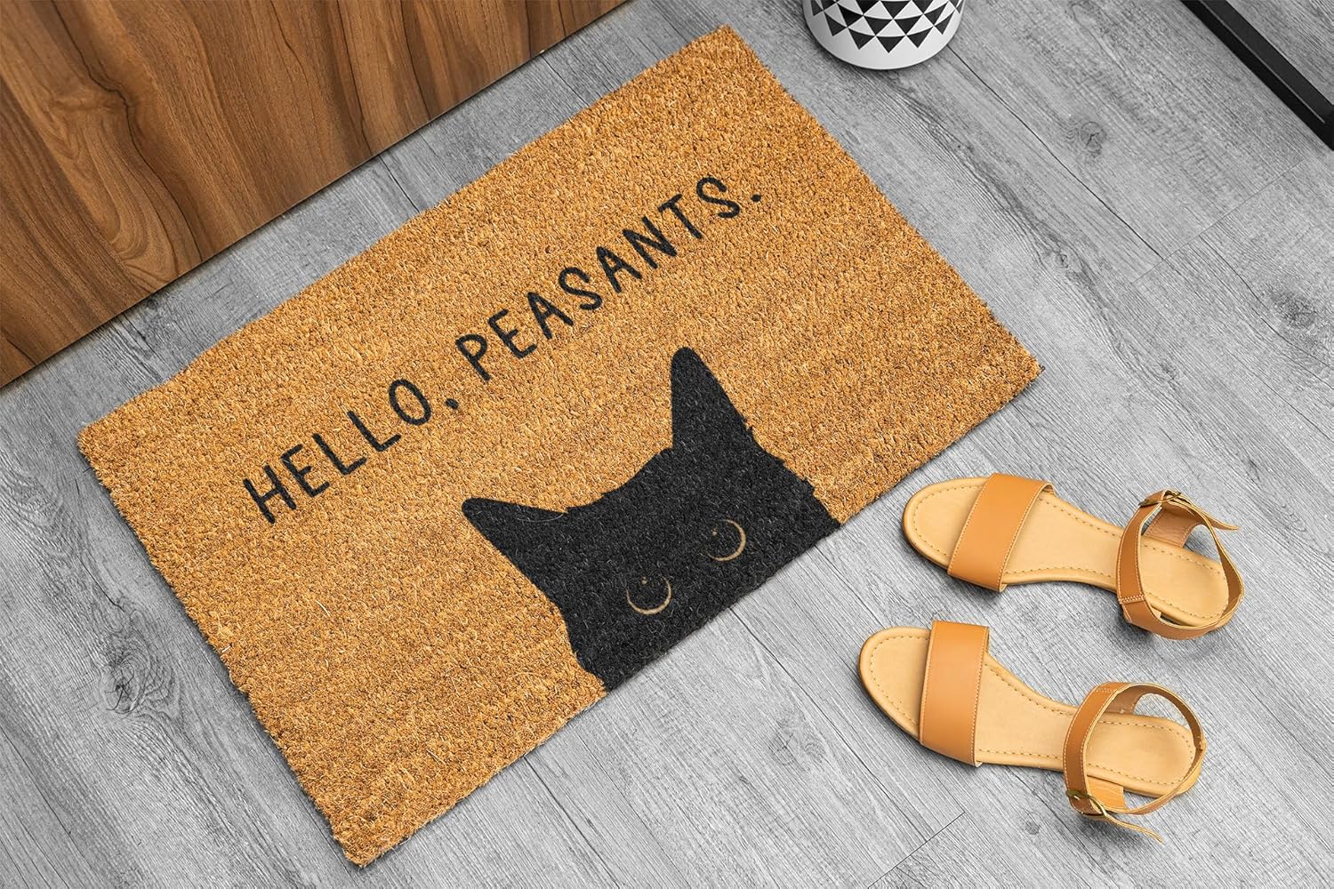 Generic Hello Peasants Black Cat Doormat - Funny Welcome Mat Outdoor, Cat Gifts, Rug Decor, Coir Door Mat
