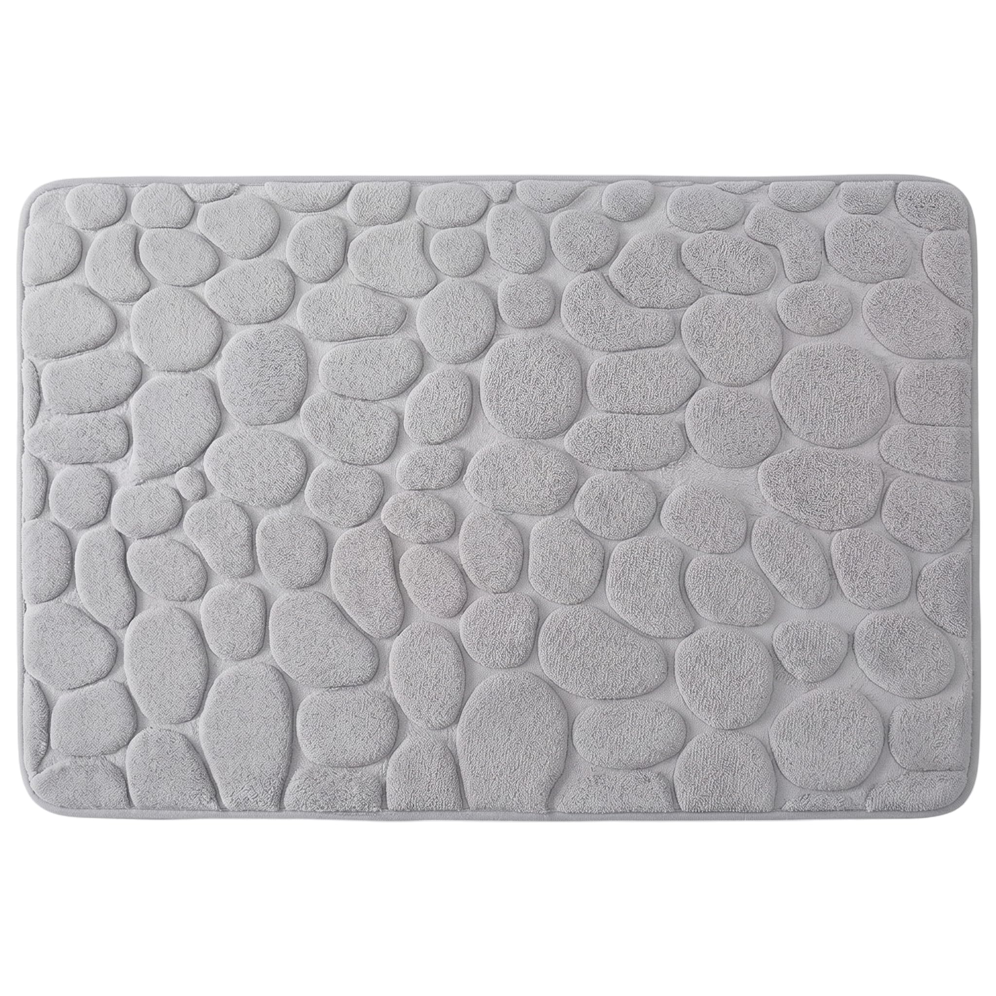 Xoeryoy Absorbent Bath Mat, Thick Coral Fleece Bathroom Rugs Washable | Pebble Pattern Non Slip Bath Mat, Gray, 15.75x23.62 Inch