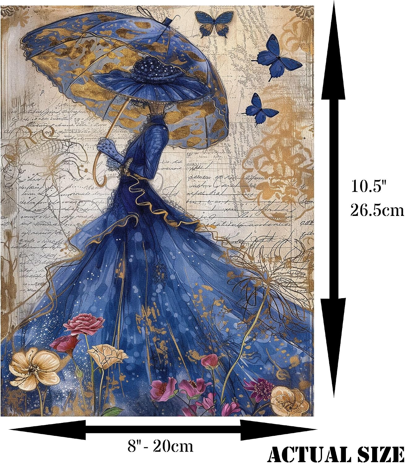 Blue Lady Rice Paper, 8 x 10.5 inch (6pc) - Mulberry Paper for Decoupage Scrapbooking Cards Crafts by Craft Kreatively