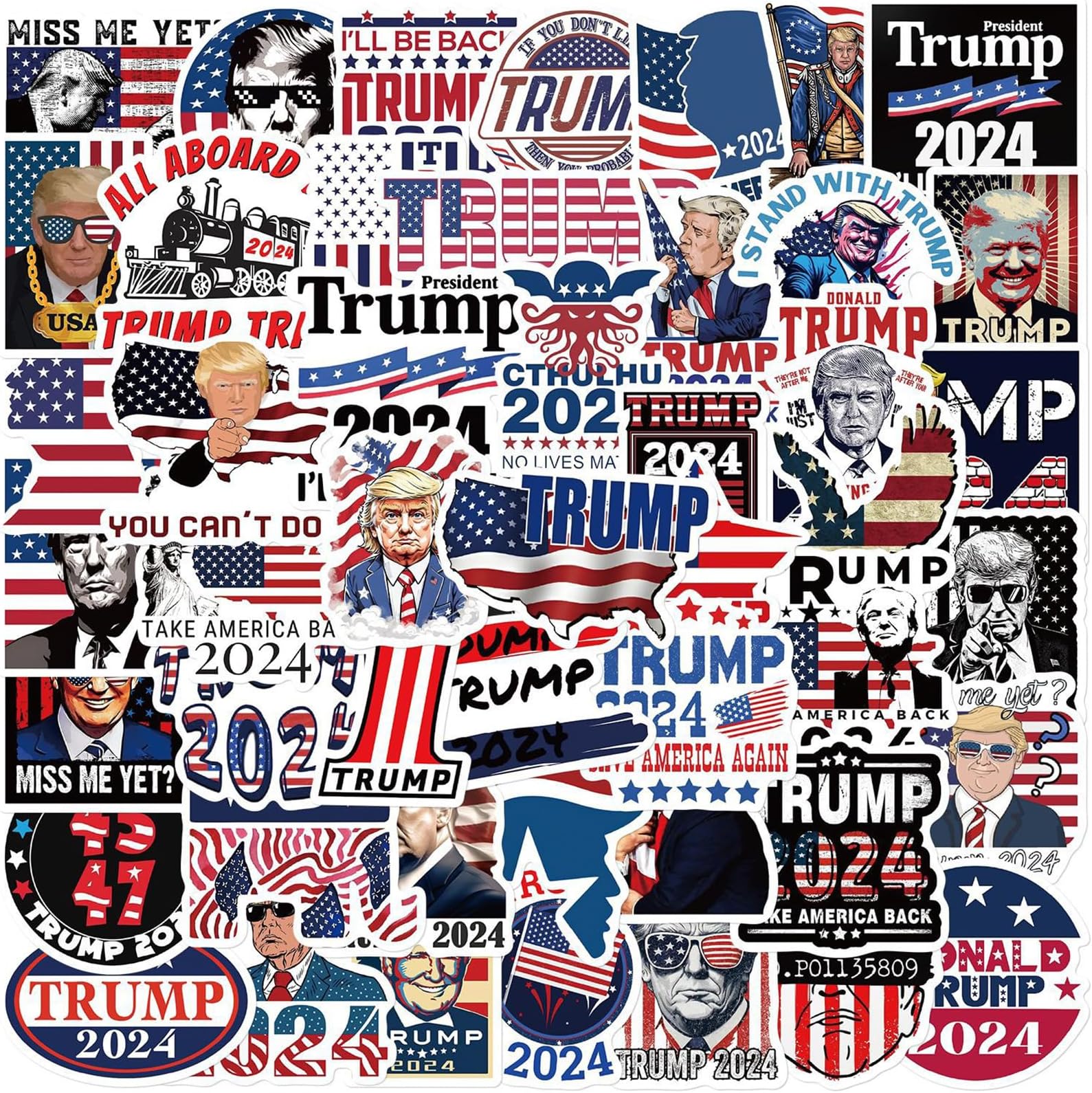 MAXSNOWAmerican Trump 2024 Stickers 50pcs Pack, Funny USA Presidential Election Stickers for Laptop Water Bottles Car Phone Truck Motorcycle Notebook Bike Bumper Luggage (2024Trump)