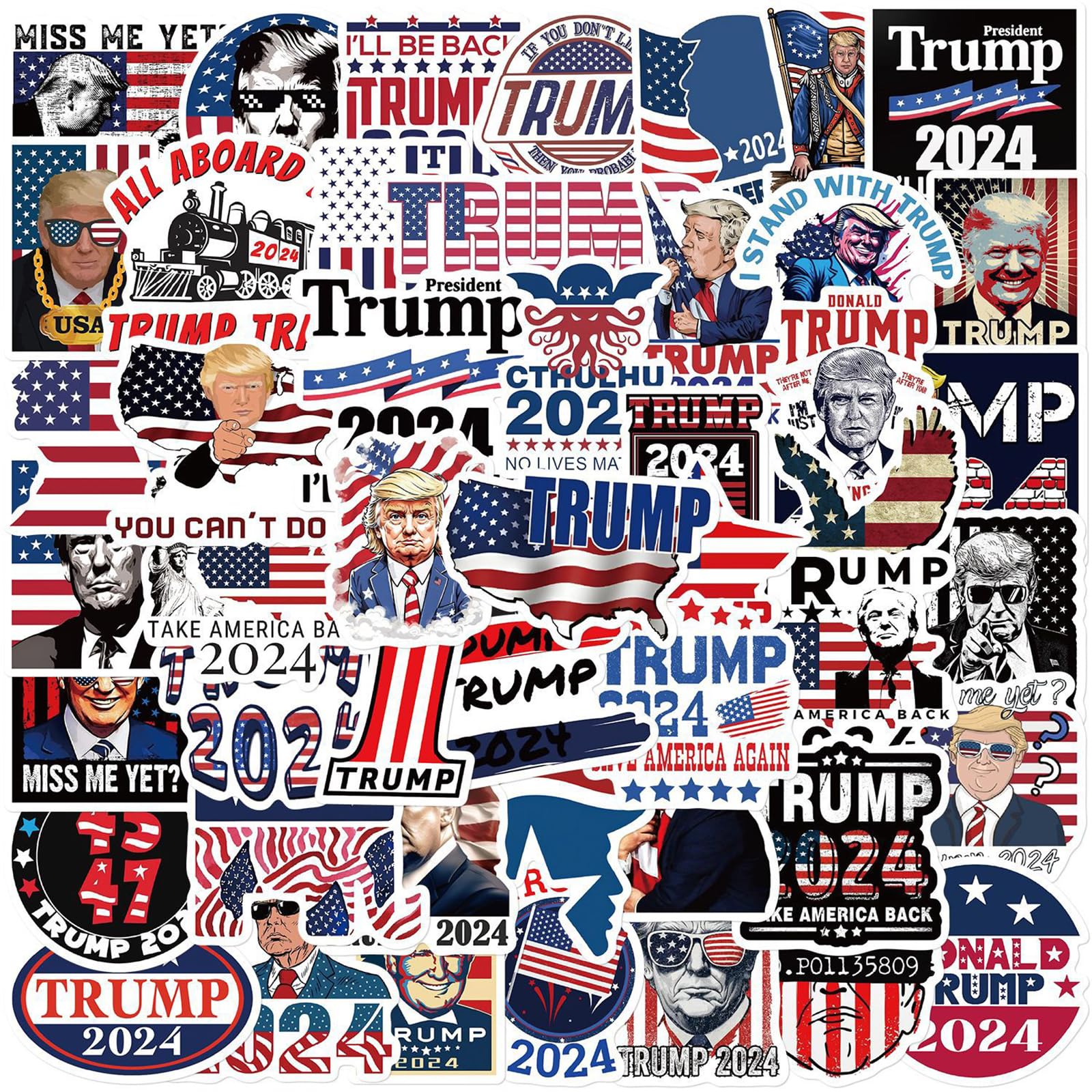 MAXSNOWAmerican Trump 2024 Stickers 50pcs Pack, Funny USA Presidential Election Stickers for Laptop Water Bottles Car Phone Truck Motorcycle Notebook Bike Bumper Luggage (2024Trump)