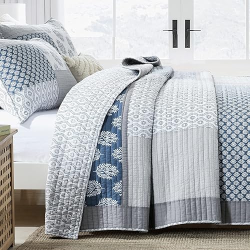 Vista 3 de PANGUSHAN Juego de edredón tamaño Queen, juego de ropa de cama 100% algodón, colcha floral reversible de retazos para cama Queen, colcha de cama