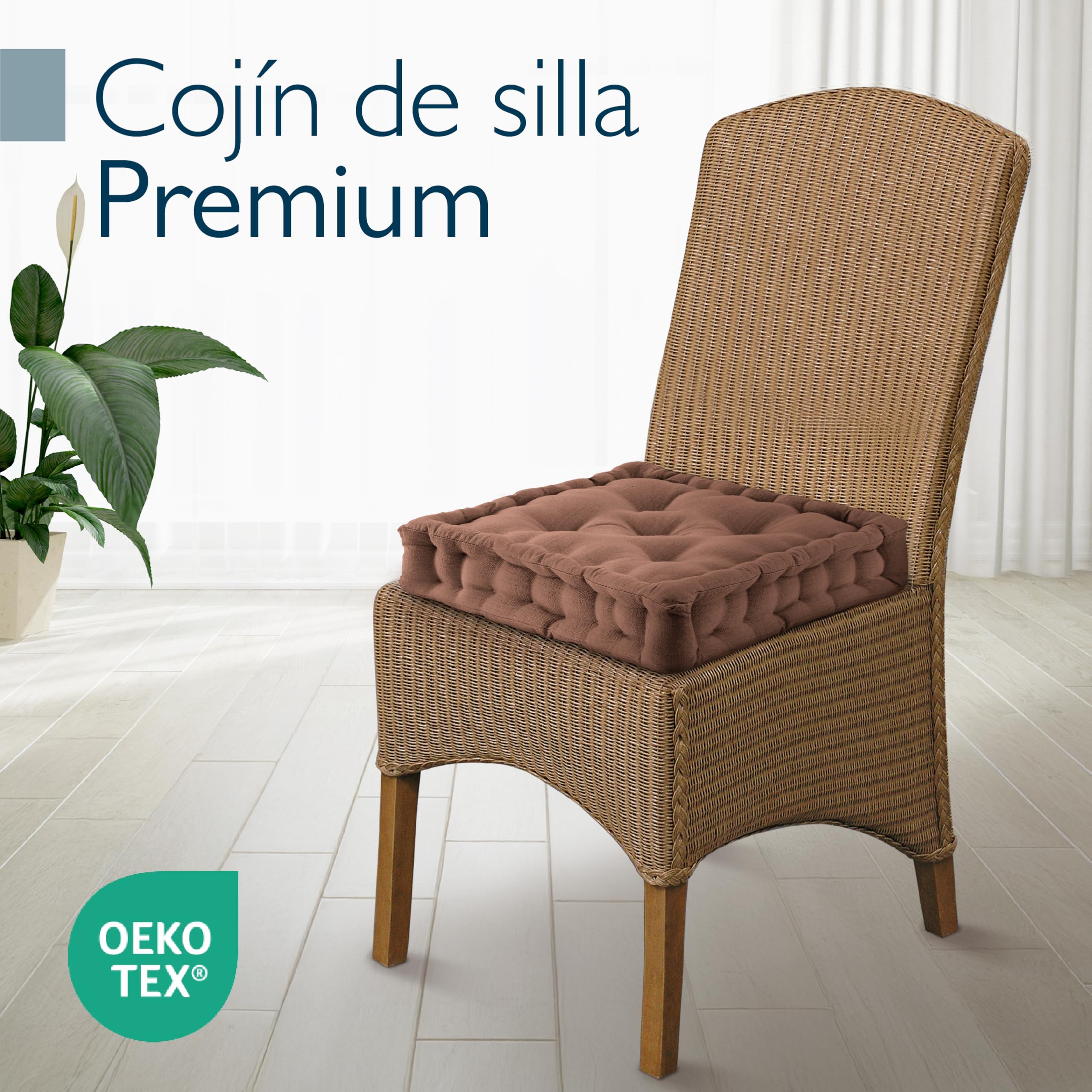 Beautissu Lote de 2 Cojines de Suelo Asiento 100% algodón con asa Grueso | 50x50cm Marrón colchón Grueso 10cm Cojín de Silla Interior y Exterior Transporte Mila
