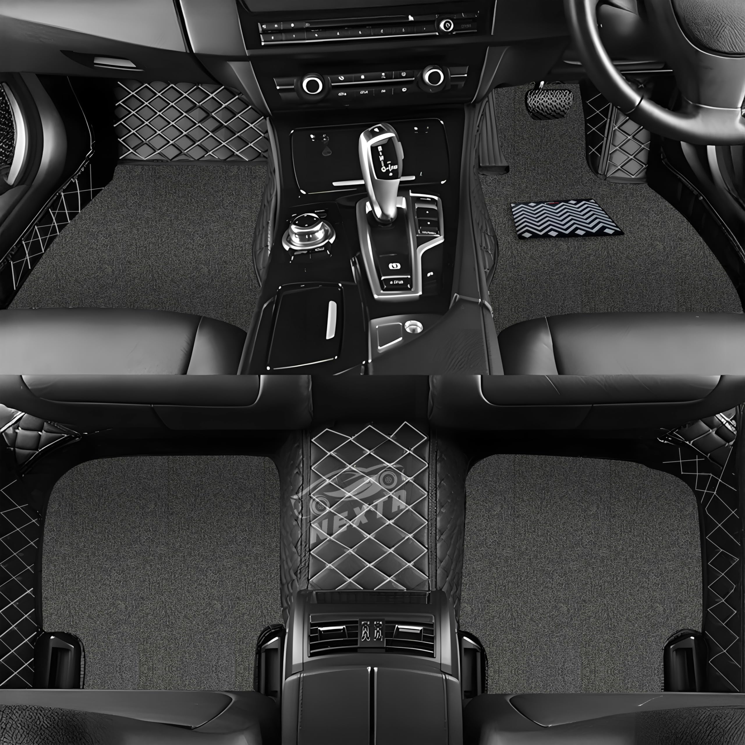 7D Premium Imported Car Foot Mat for Chevrolet Optra Manual |Luxurious & Elegant Look | 100% Waterproof and Dust Proof | Custom Fitted Car Floor Mat-Black and Silver Stich with Gray Grass