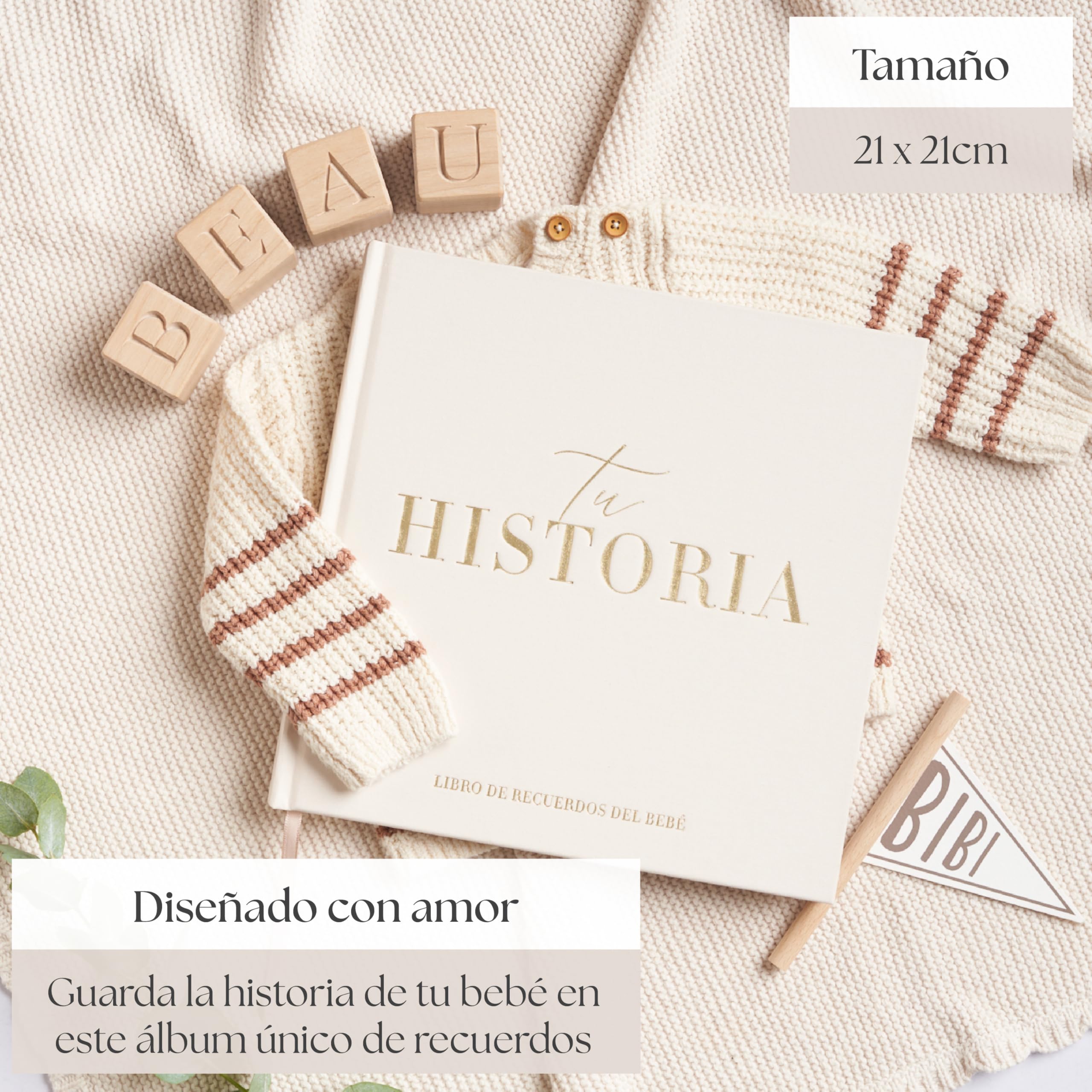 Libro Bebe - Libro de Recuerdos para Bebé - Diario y Álbum de Fotos para Bebés, 136 Páginas, Desde el Nacimiento hasta los 5 Años - Libro Nuestros Recuerdos (Crema)
