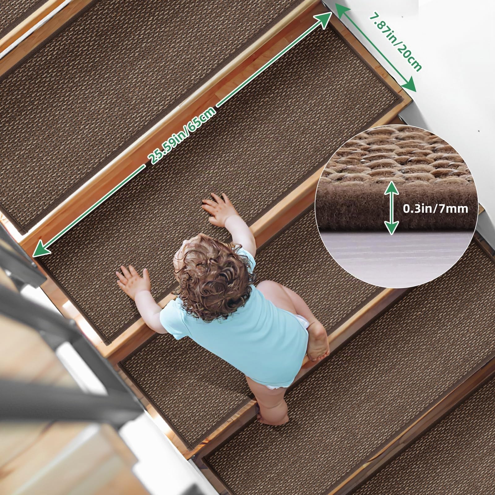 YISUN Leinenimitat Treppenstufen Matten 15pcs, Abnehmbar und Waschbar | Stufenmatten Selbstklebend Rückseite 65x20 cm, Stumm Antirutsch Treppenteppich für Treppe, Küche, Schlafzimmer, Badezimmer