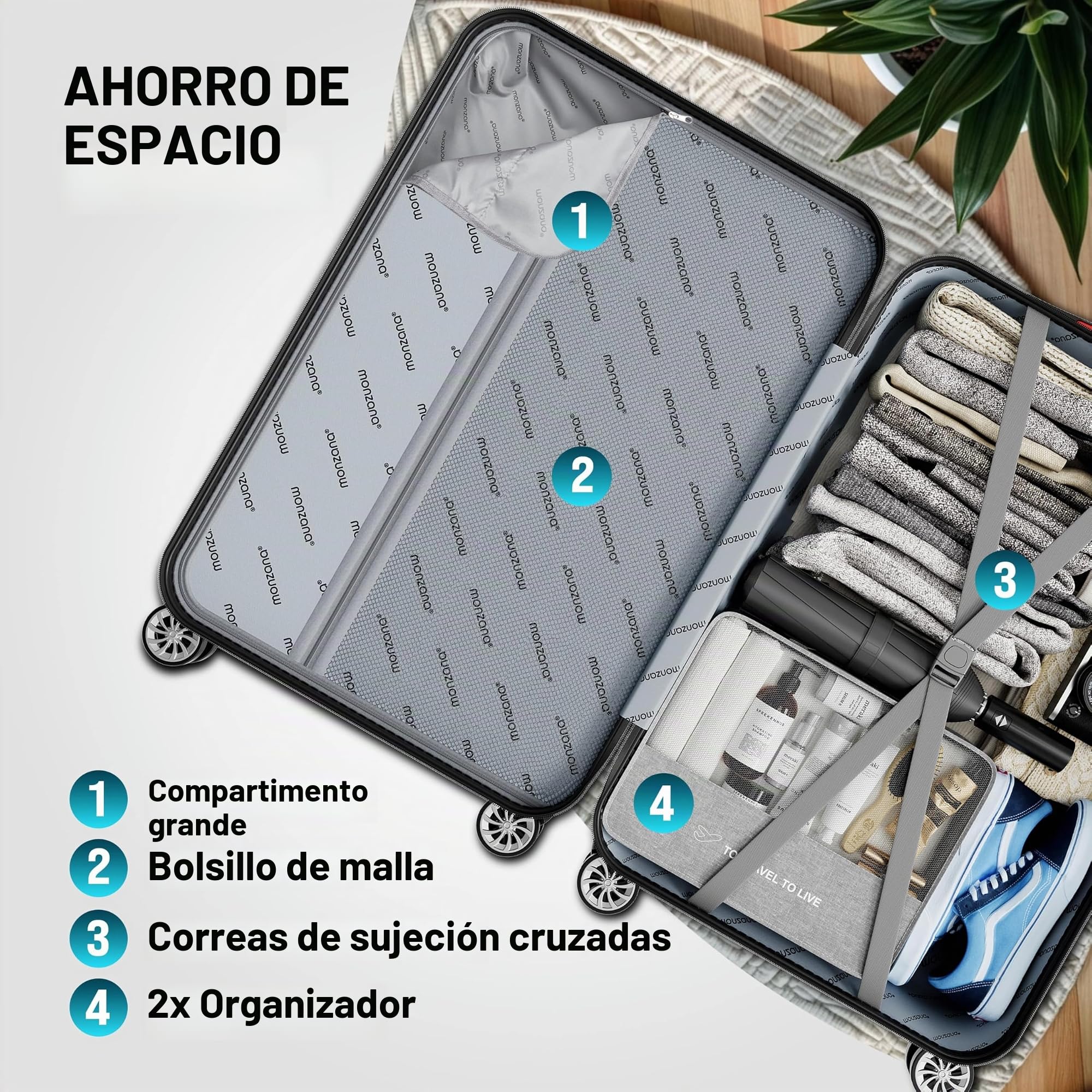 MONZANA® Juego de 3 Maletas Rígidas Incl. Accesorios Trolley Viaje M-L-XL Plata