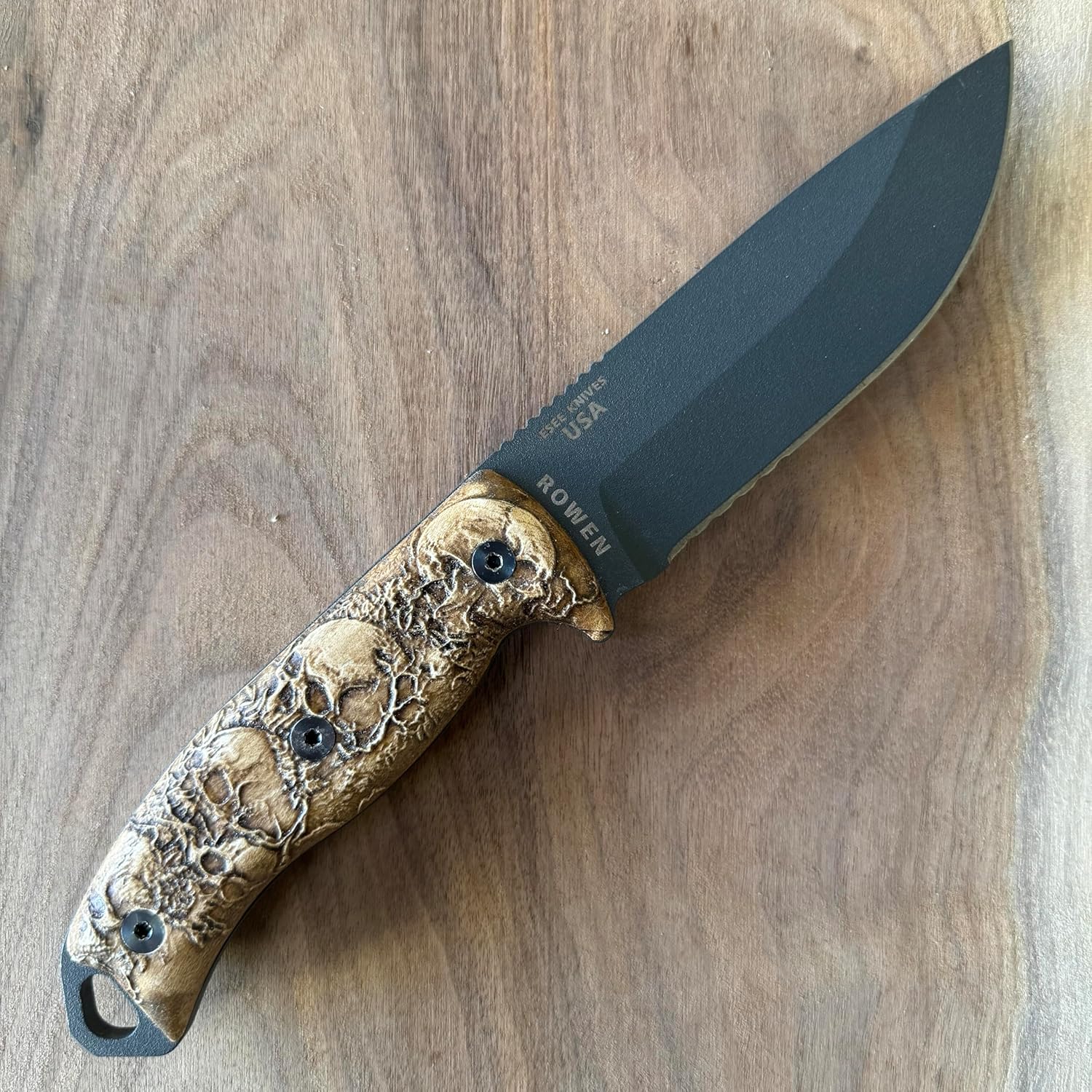 Graveguard Handmade Hardwood Scales for ESEE-5 and ESEE-6 Fixed Blades — Gothic Skull Relief Knife Handles Compatible with ESEE-5 ESEE-6 Large Fixed Blade — Aftermarket Replacement
