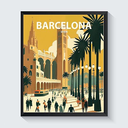 HomeArtPrint Impresión artística, Barcelona, España, arte de pared, decoración de póster retro, 11 x 14 pulgadas (sin marco)