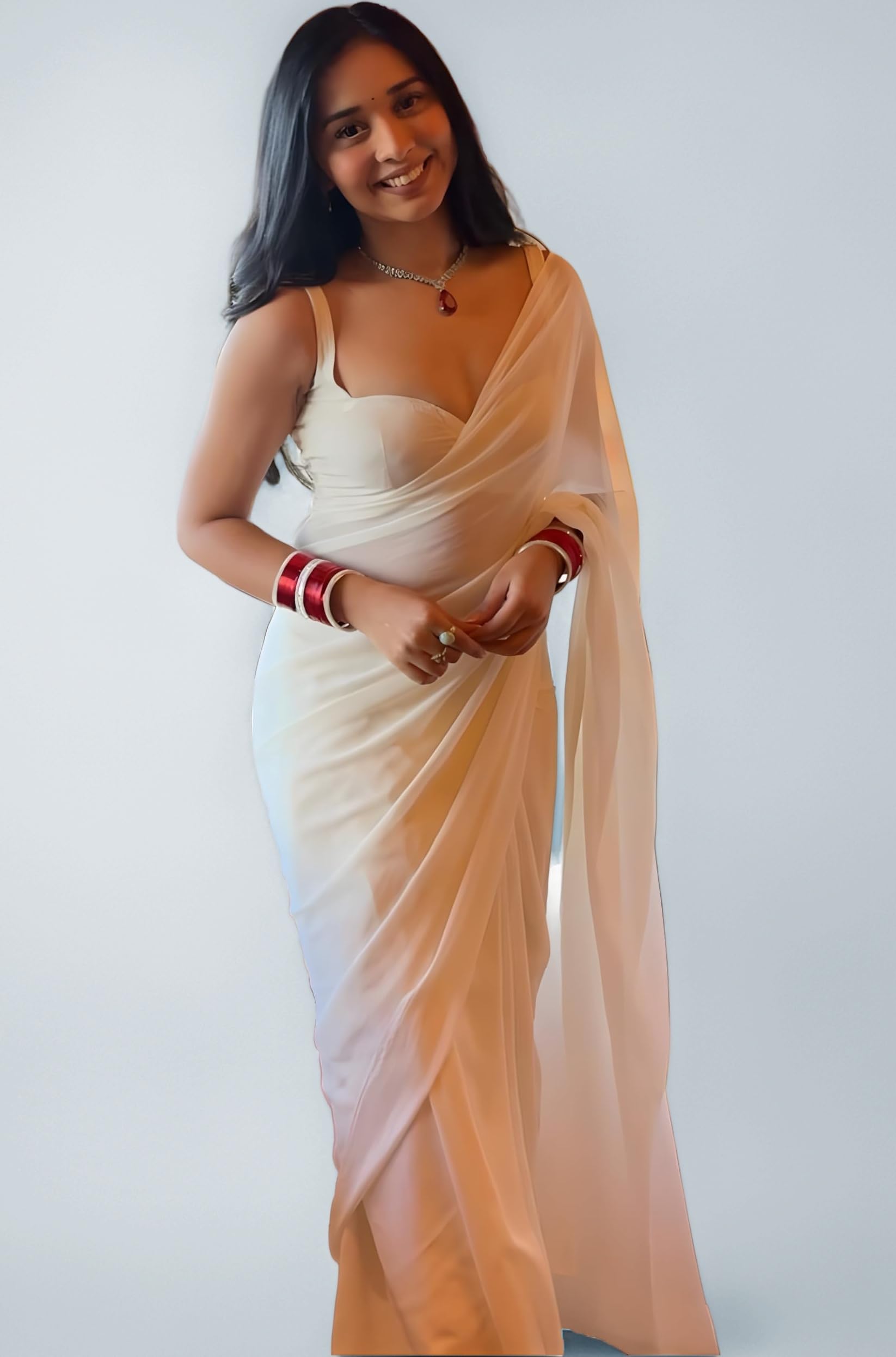 StyleScope Women's Plain Georgette Ready To Wear One Minute Saree With Unstitched Blouse Piece (Kalki)