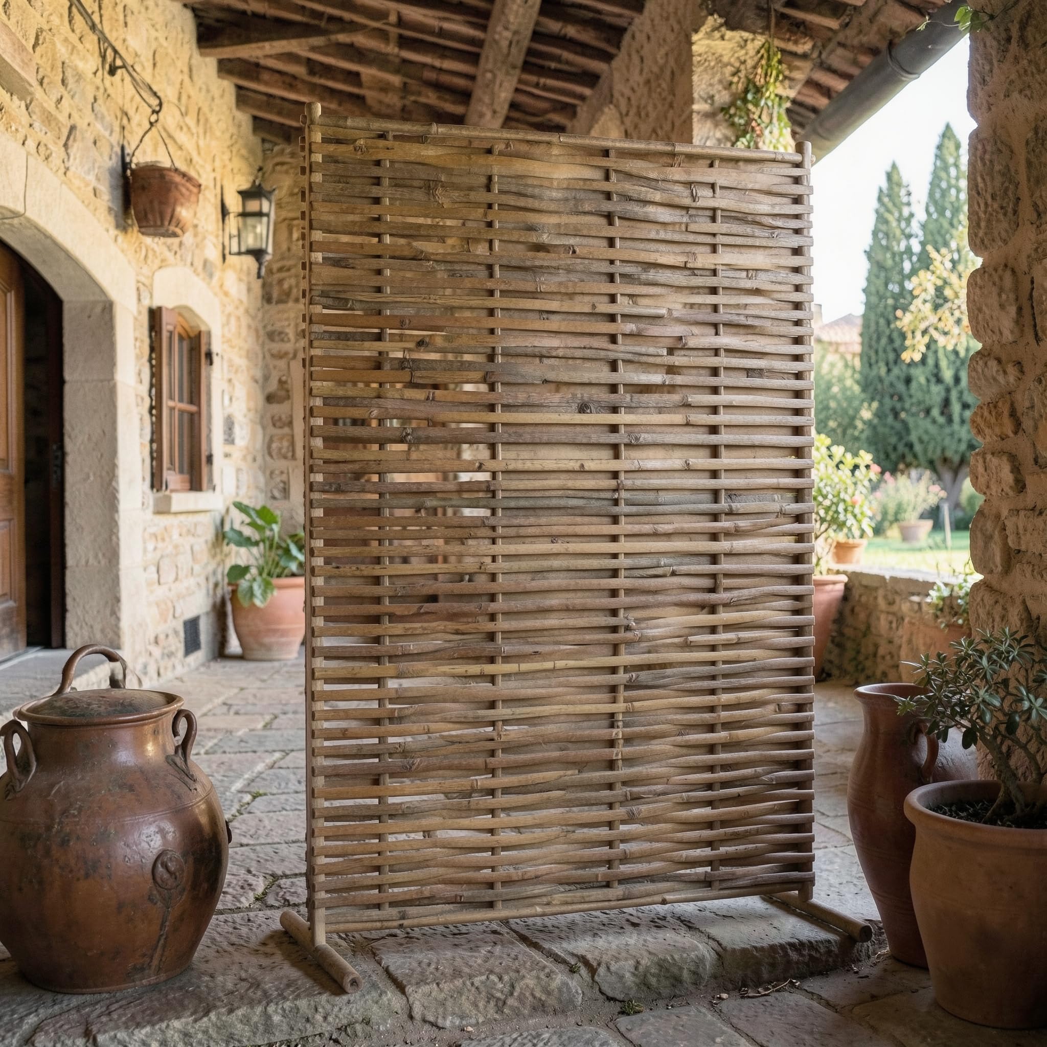 Brigros - Paravento da Esterno in Bambù Naturale 150x220 cm, Separè da Giardino Frangivista in Legno per Interni ed Esterni, Pannello Divisorio