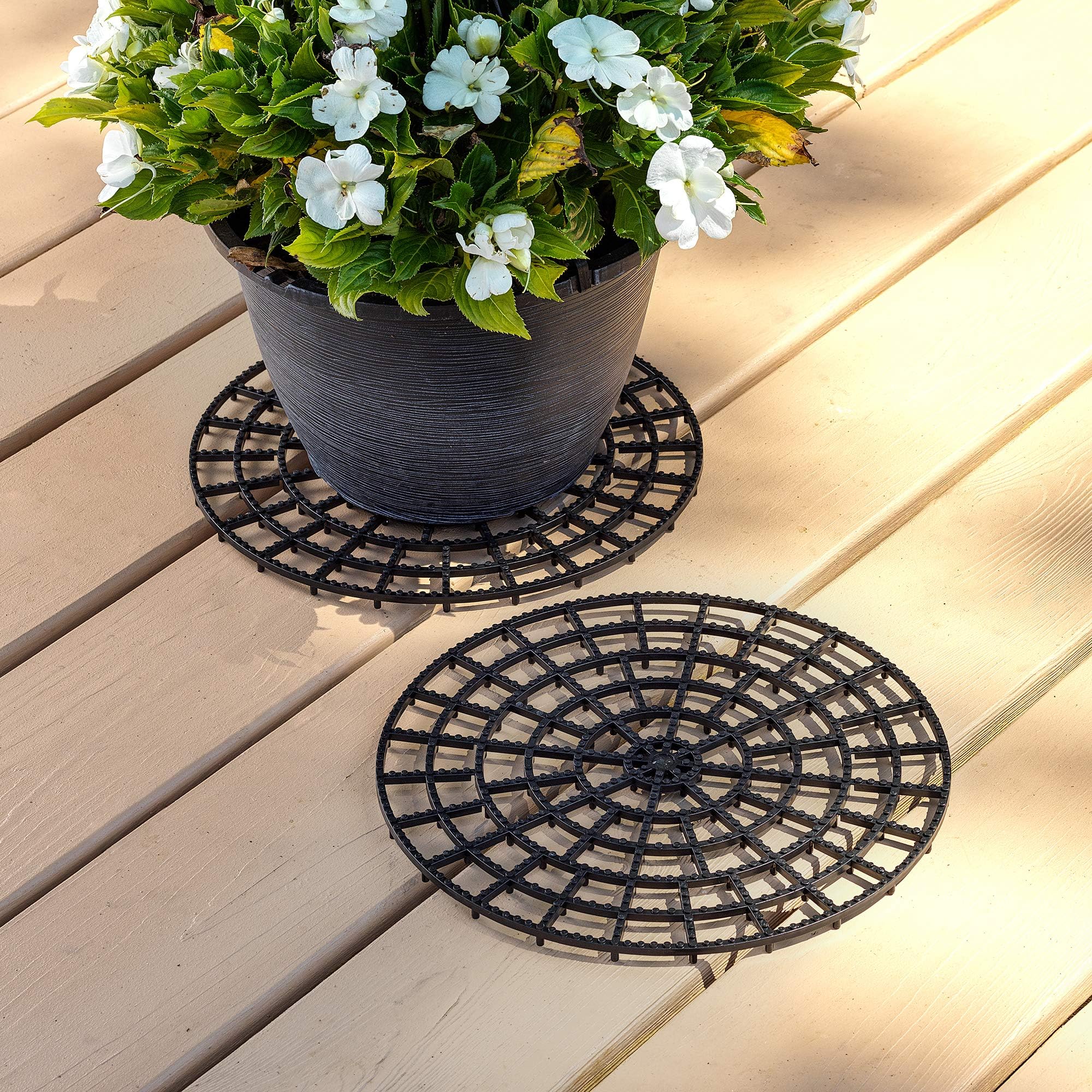 MISTIC COOL Patio & Deck Floor Protector (Set of 4) | 12 inches Perfect Outdoor Plant Trivet | Plant Base | Plant Stand Outdoor Plant Base | Outdoor Plant Stands for Patio | Deck Planter Plant Coaster