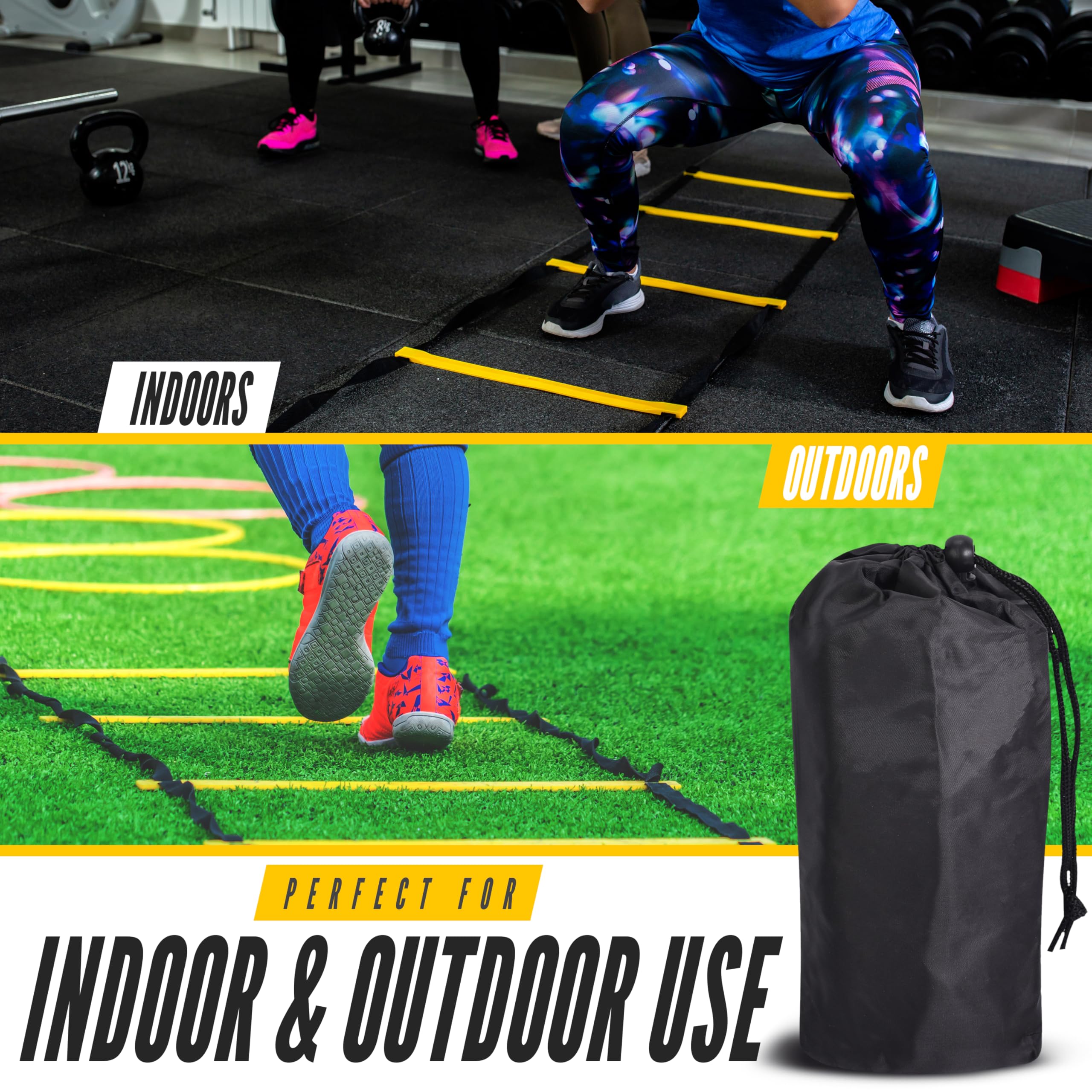 Escalera de agilidad, 2 unidades, juego de escaleras de ejercicio y entrenamiento con estacas para el suelo para fútbol, tenis y más, mejora la velocidad y el estado físico, completo con bolsa