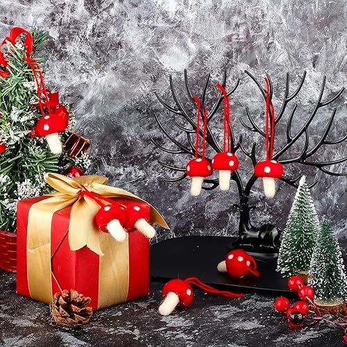 Miniatura 7 de Decoraciones de hongos de fieltro de Navidad, adorno colgante de Navidad, adorno para árbol de Navidad, decoración para bodas y vacaciones (24