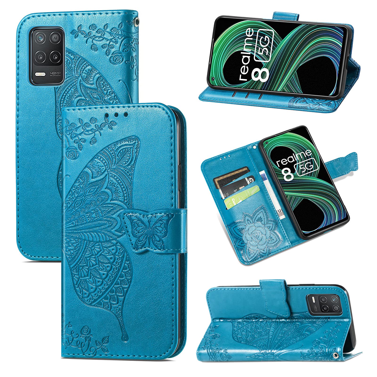 Fertuo - Cover Portafoglio A Libro In Pelle Per Realme 8 5G / Narzo 30 5G, Con Porta Carte E Chiusura Magnetica, Design Mandala, Nero
