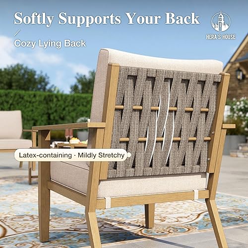 Miniatura 4 de HERA'S HOUSE Juego de muebles de patio de 5 piezas, juego de conversación de metal para todo tipo de clima con acabado de grano de madera, 2 sillas