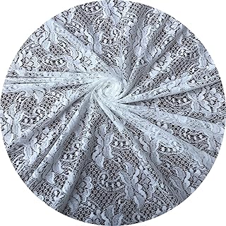 Lace Realm White Stretch Lace Fabric, 60 Inches Wide Vintage Lace Trim Fabric for Wedding Dress, Sewing, Fashion Crafts, Home Decorations (A8129 White, 1 Yard)