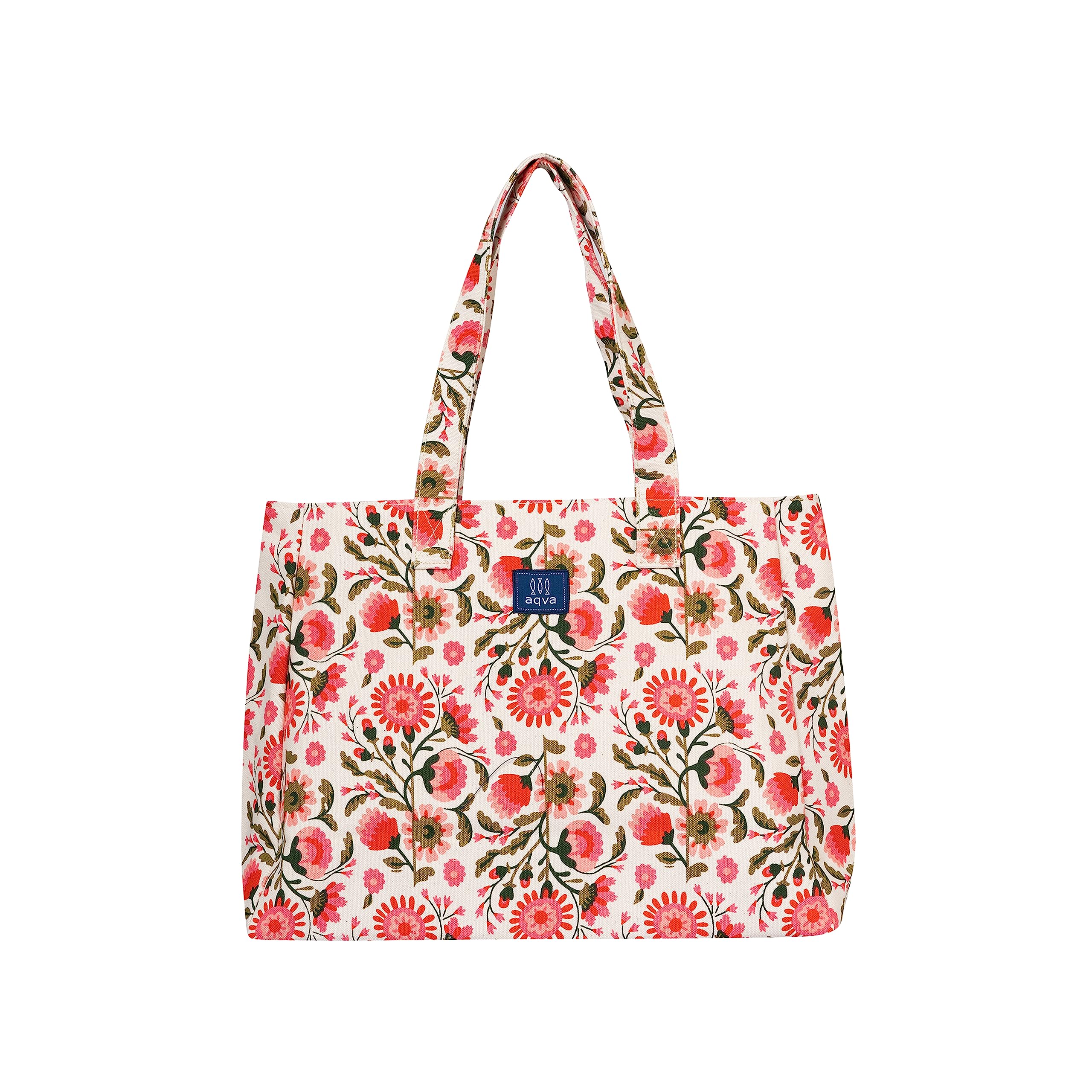 AQVA Printed Cotton Structured Canvas Tote Bag for Women | Large Capacity | Stylish Multipurpose Shoulder Bag with Zip Closure | Hand Bag for Laptop Office, Travel & Shopping (Jannat White Pink) (B0C9JCDW95) Amazon Price History, Amazon Price Tracker
