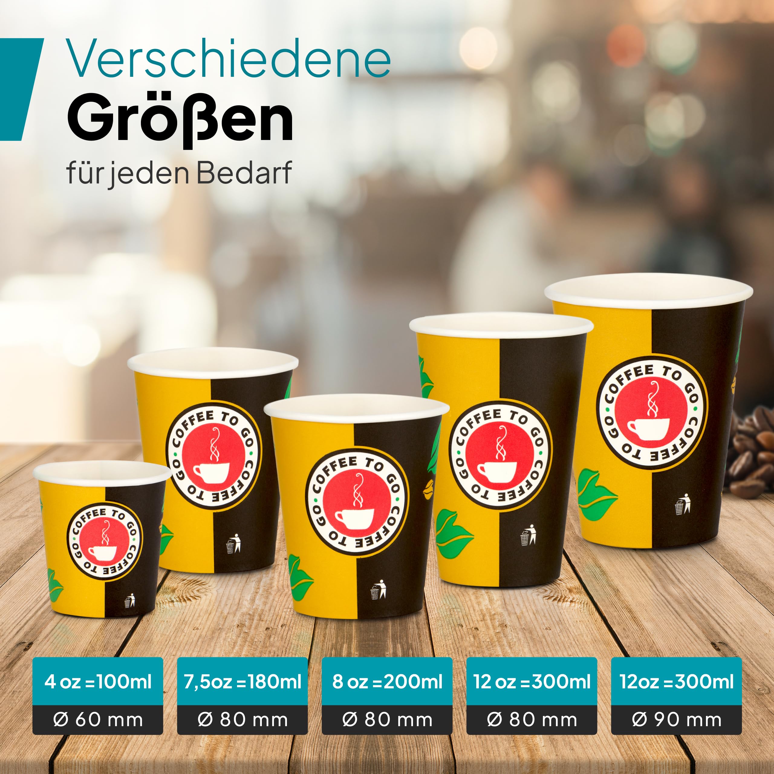 Commerline koffiemok to go papier – 1000 stuks, 200 ml | Wegwerp papieren mok voor koffie & thee | Wegwerpmok om mee te nemen | Papieren mok voor warme & koude dranken