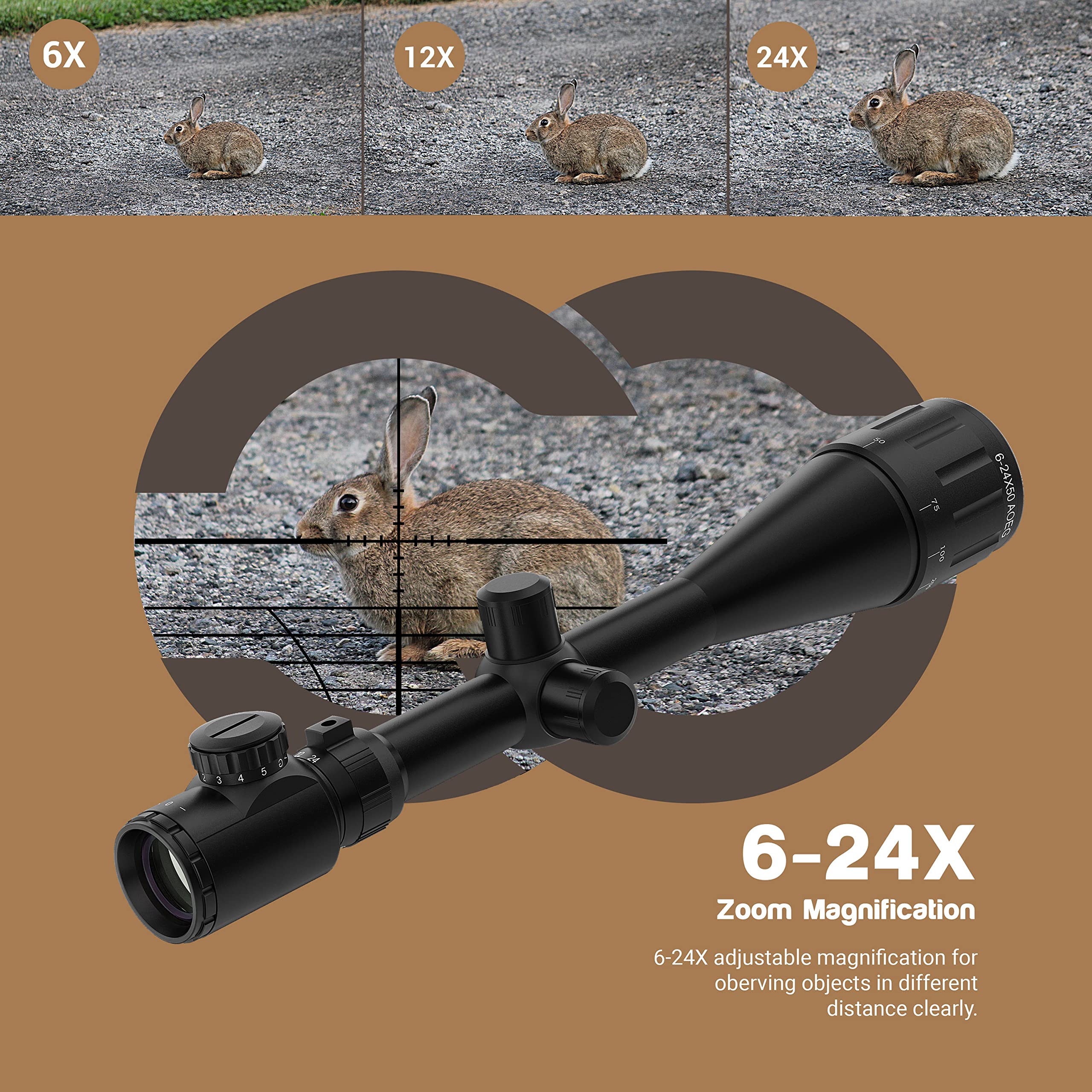 ESSSNB Airsoft Lunette De Visée 6-24x50 avec Télémètre AOEG 5 Luminosité Réglages pour 20mm/22mm Weaver/Picatinny Montage sur Rail et des couvertures Lentille Optique pour la Chasse