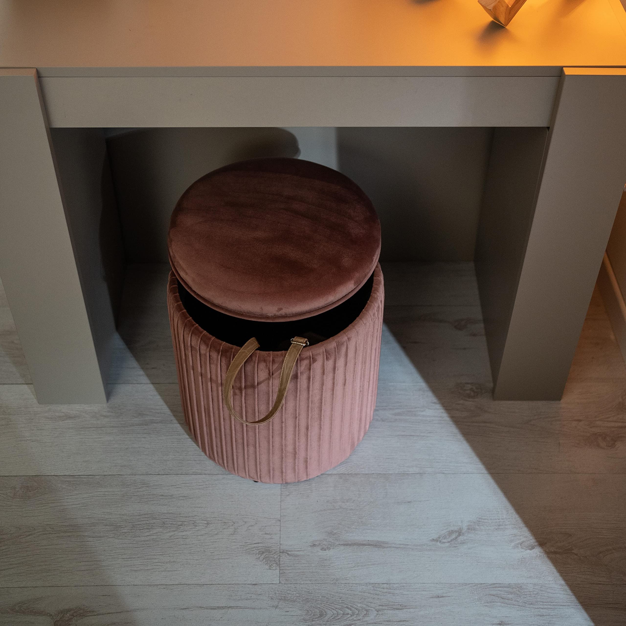 Norbe | TIK-TAK Set 2 Pouf Contenitore Velluto | Poggiapiedi Salotto | Cilindro Impilabile | Sgabello a Coste Camera da Letto | Rosa antico