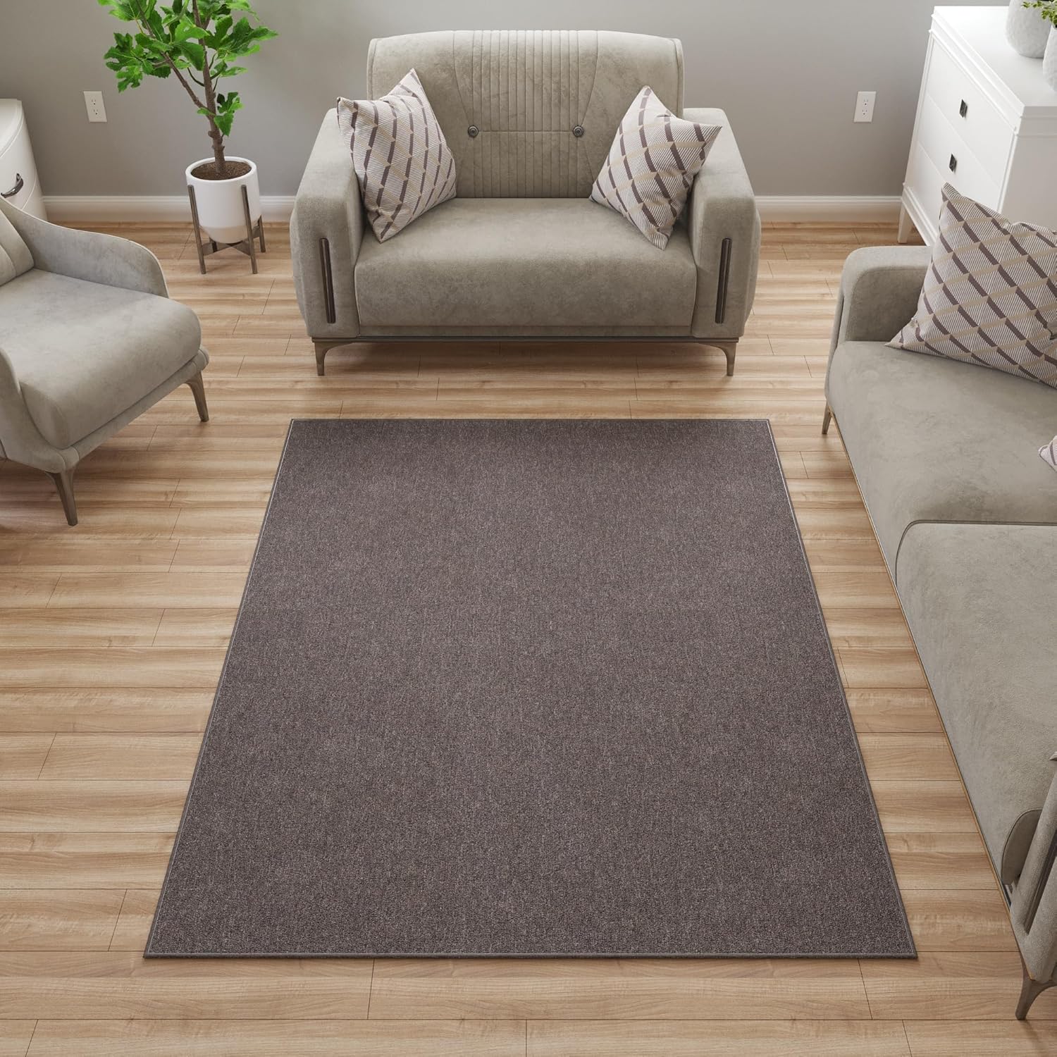 Ottomanson 5' x 6'6" Ultra-Thin Area Rug Durable Non-Slip Carpet for High-Traffic Areas - Fits Under Doors for Easy Use - Ideal for Living Room, Bedroom, Kitchen, Bathroom & Entryway, Brown Brown Solid 5' x 6'6" (Rectangular)