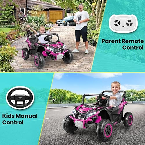 Vista 3 de Hikole Juguetes de Montar de 24V para Niños y Niñas, UTV para Niños de 2 Asientos con Control Remoto para Padres, Funciona con Motores de Batería