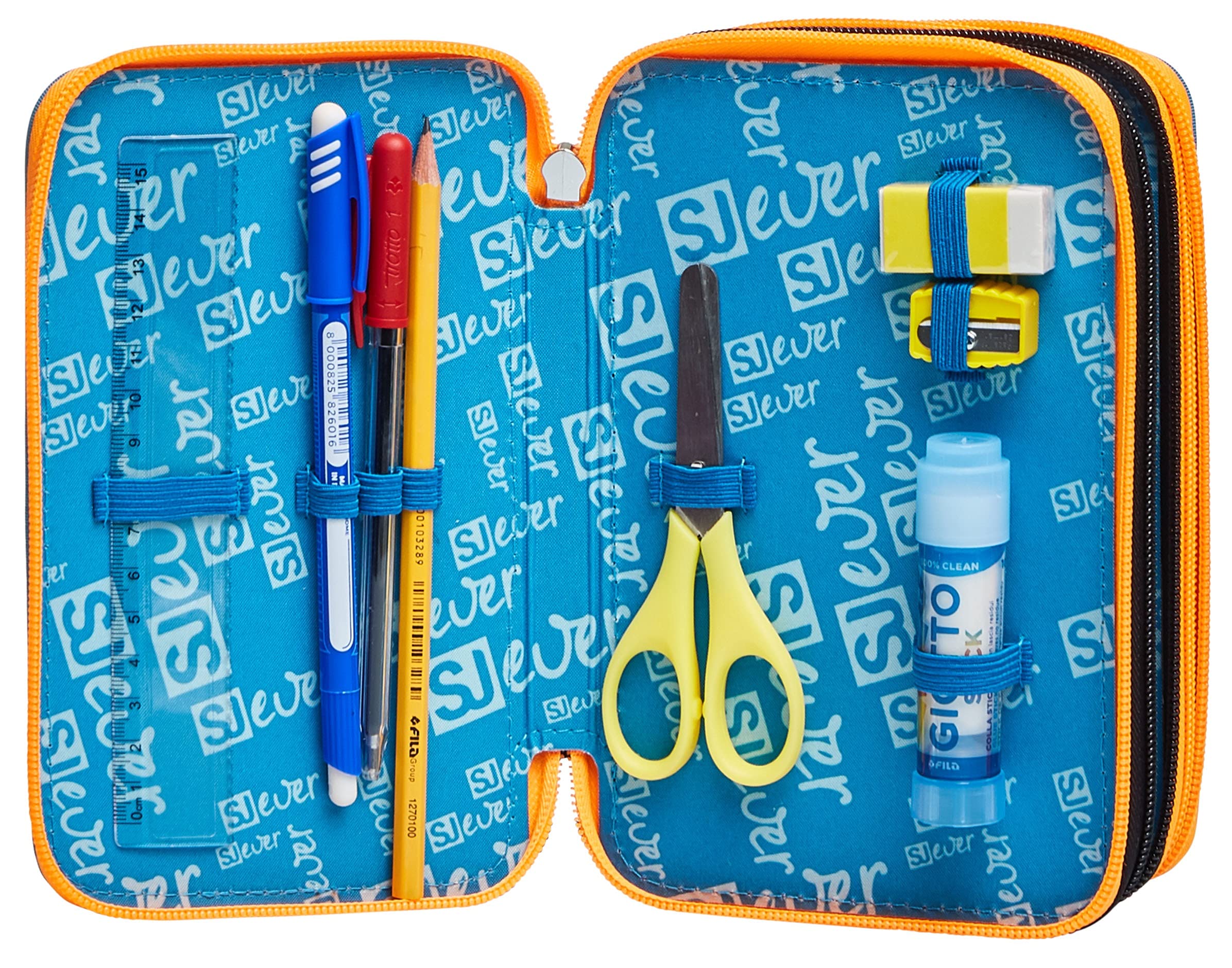 SJ GANG Federmäppchen, Mäppchen, mehrfarbig, Federtasche für Schreibwaren, Etui mit Stiften, Kugelschreiber, & mehr, Kinder, Mädchen & Jungen, Grundschule, 3 Fächer; SJ-Muster schwarz