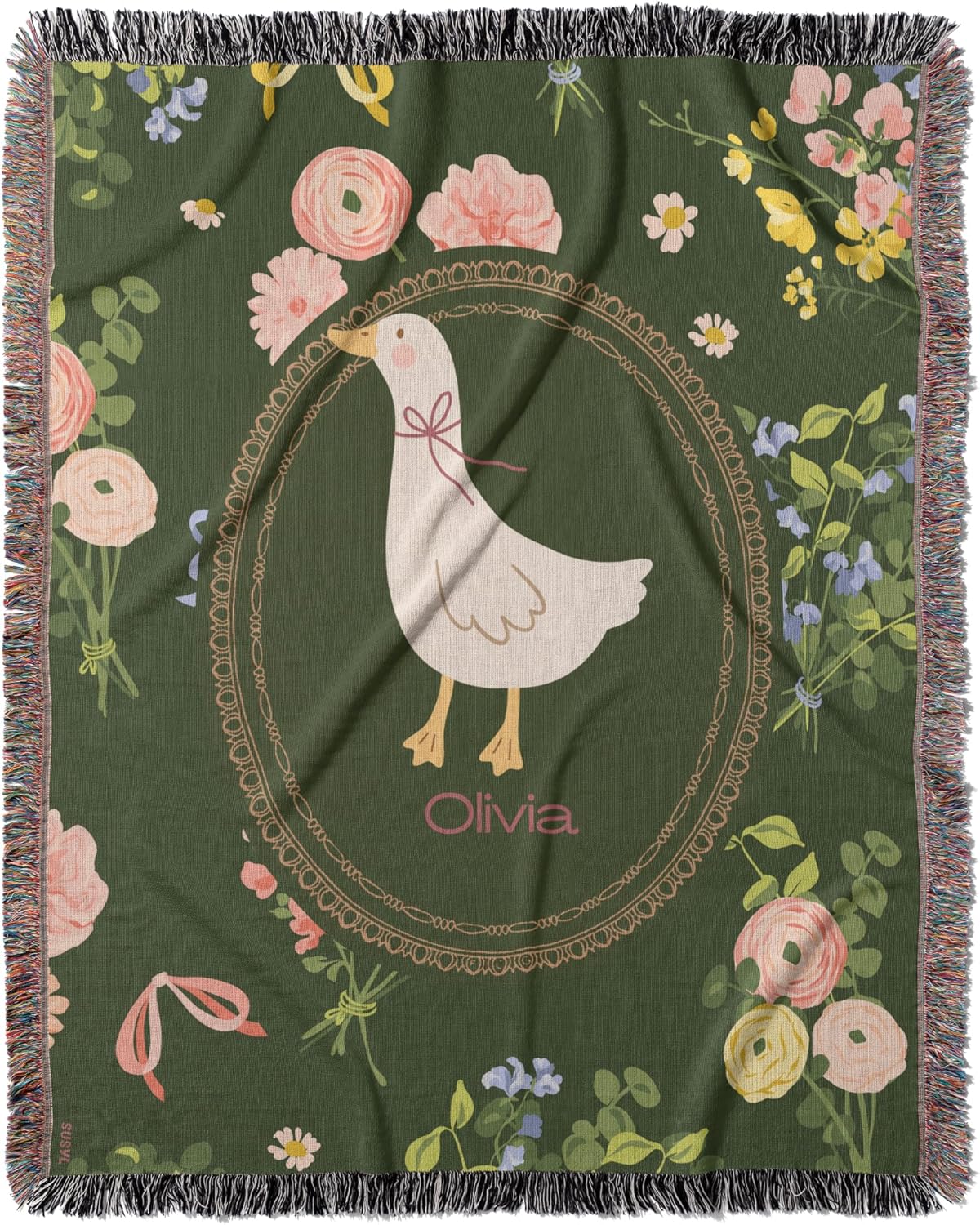 Personalized Floral Goose Baby Blanket, Custom Silly Goose Girl Woven Blanket, 60x80 Inches Large, Nursery Decor