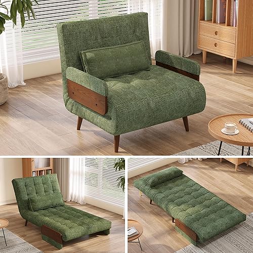 Miniatura 8 de JASIWAY Silla convertible para adultos, silla futón convertible 3 en 1 de lino con almohada, sofá cama individual plegable, cama de invitados para