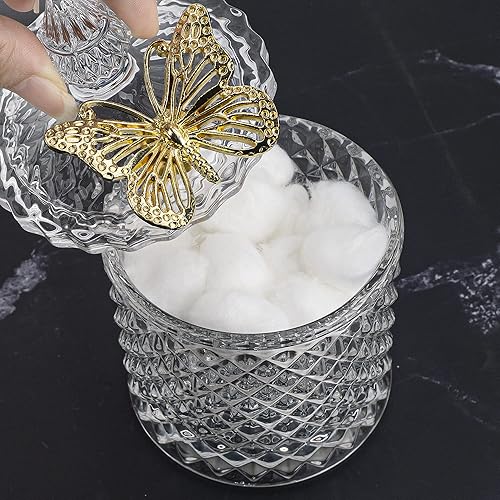 Miniatura 2 de Ezebesta Juego de 2 botes de baño vintage, con bonitas tapas de mariposa, juego de tarros pequeños y gruesos de vidrio transparente, dispensador de