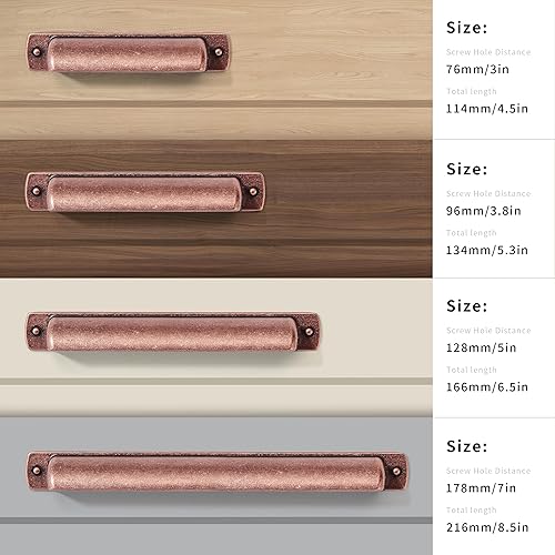 Miniatura 5 de CABDM Paquete de 2 tiradores de taza de 3 pulgadas de centro a centro, tiradores de cobre antiguo para gabinetes, accesorios de gabinete de cocina,