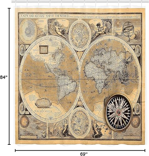 Miniatura 5 de Ambesonne Decor Collection, juego de cortina con ganchos para regadera