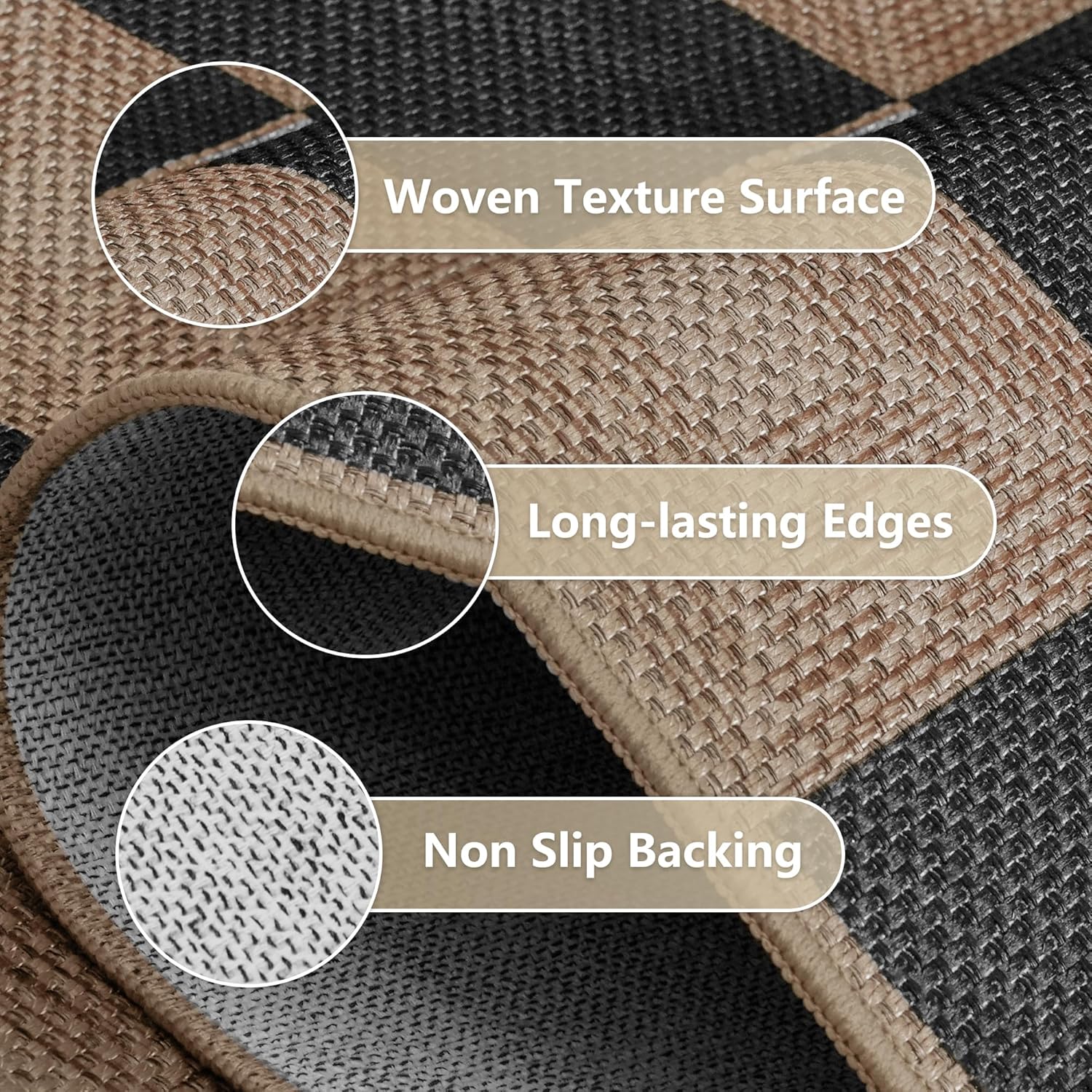 5x7 Checkered Easy Jute Rug – Washable Non-Slip Indoor Outdoor Carpet, Black Textured Diamond Pattern, Neutral Area Rug for Living Room, Bedroom, Dining Room, Patio, Farmhouse Style