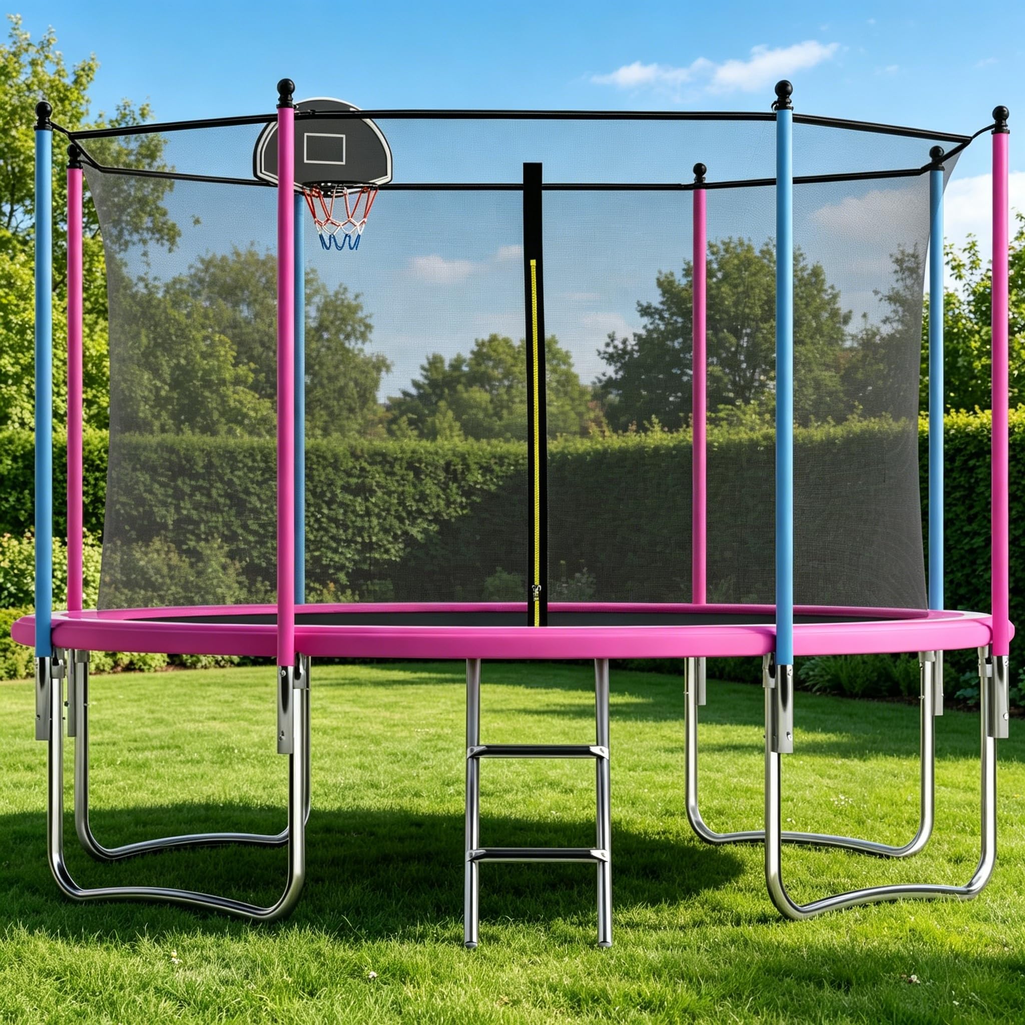 10ft 10ft Outdoor Trampoline for Kids and Adults 364kg Load Capacity with Basketball Hoop Safety Enclosure ASTM Approved