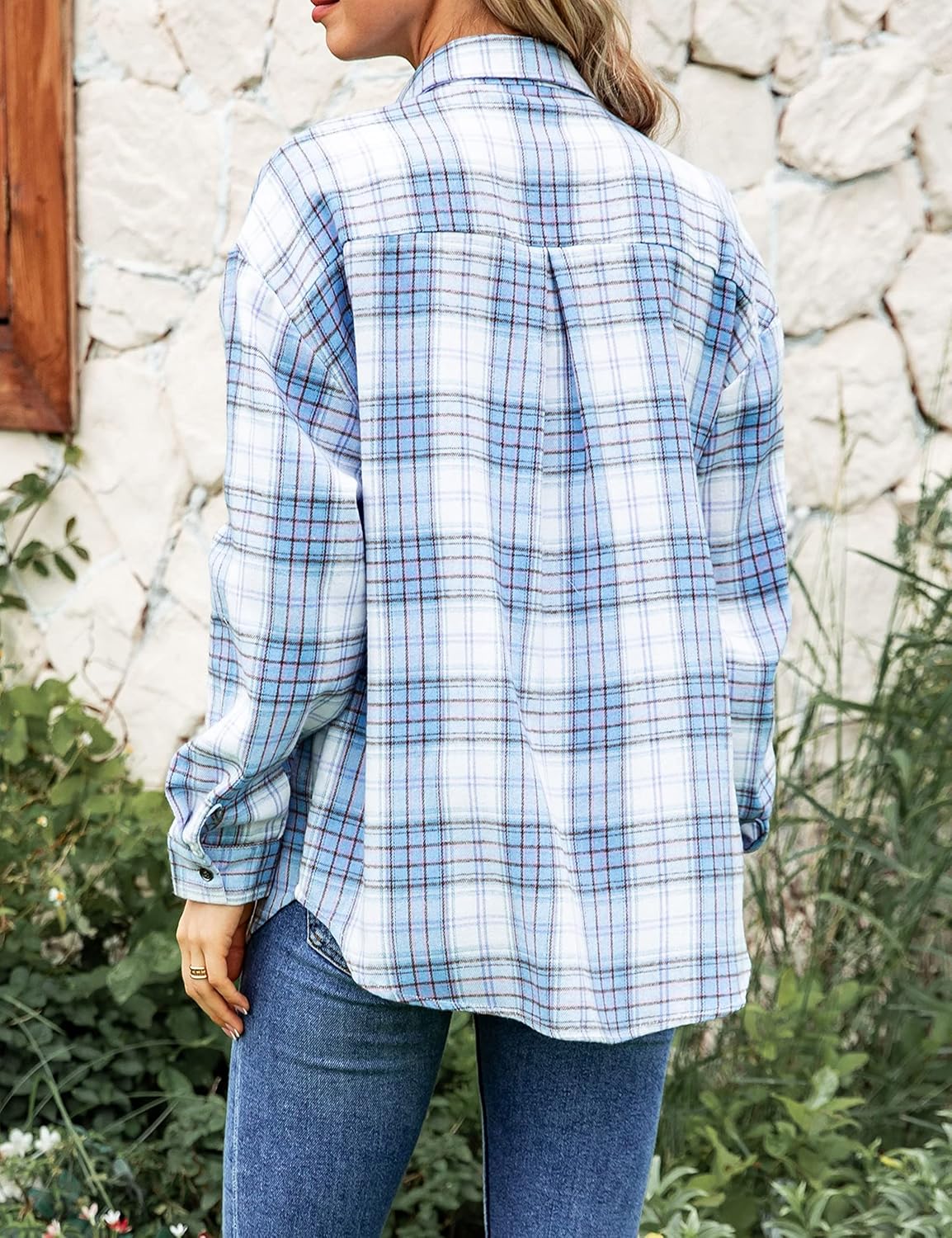 Oversized Womens Flannel Plaid Soft Flannel Button Down Shirt Roll Up Long Sleeve Flannel Plaid Shirt Blouses Women - Image 6