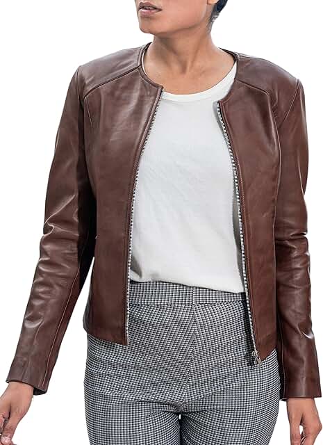 Jild Stylish Collarless Leather Jacket Women – Slim Fit Elegant Style Wo...