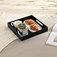 Vista 5 de Bandeja de servir acrílica resistente y brillante en negro con asas - 12x12 pulgadas - Bandeja para servir café, aperitivos, desayuno, mayordomo