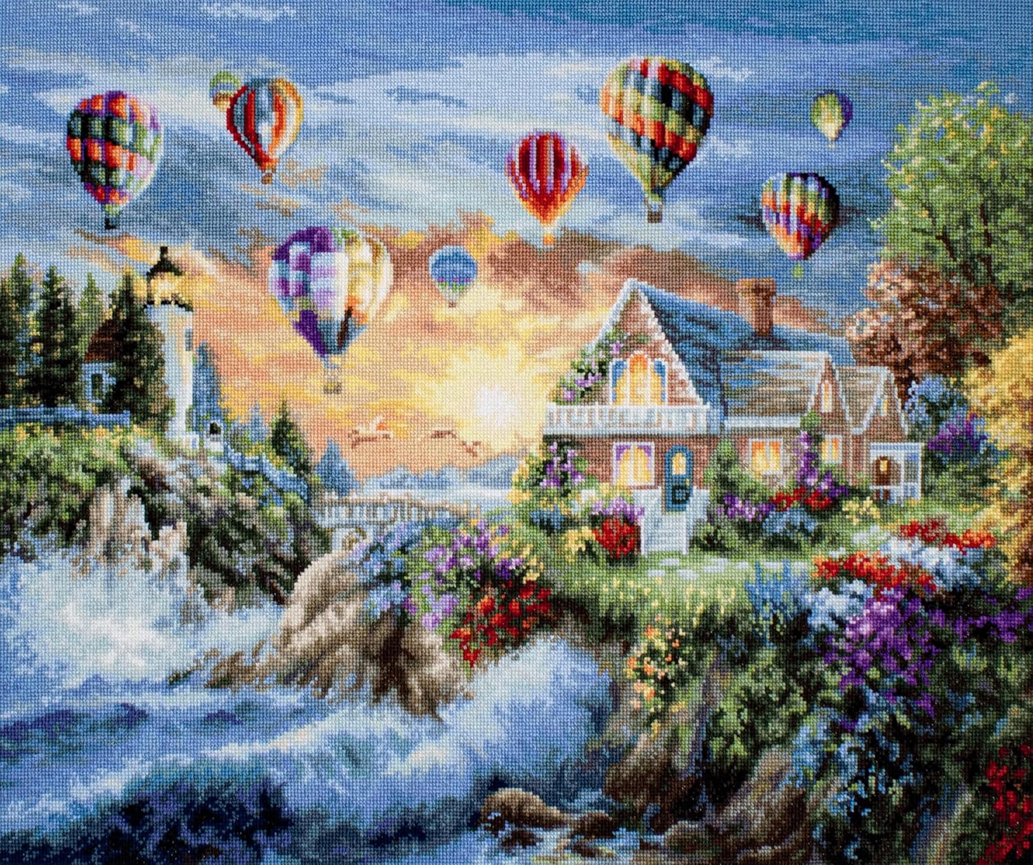 Luca-S Cross Stitch Kit Balloons Over Sunset Cove, Gold Collection, Embroidery Kit