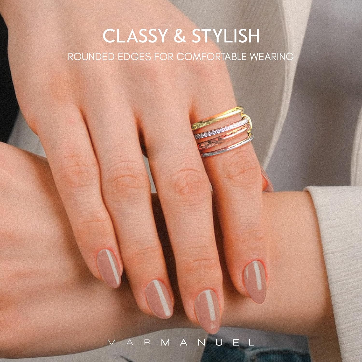 MAR MANUEL - Stackable Rings for Women Made of Durable 14kt 0.5 Micron Gold & Silver-Plated Brass with Zircon Stones, Elegant 0.5 Micron Stacking Rings, Trendy Ring Set
