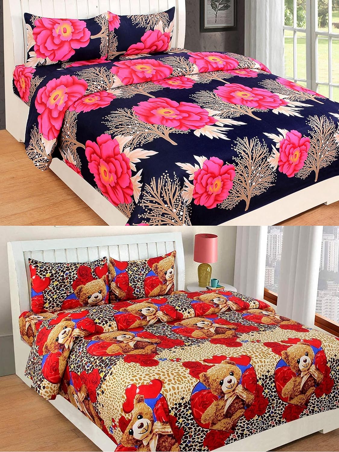 N G Products® Poly Cotton 150 TC Double Bedsheets Combo Pack of 2