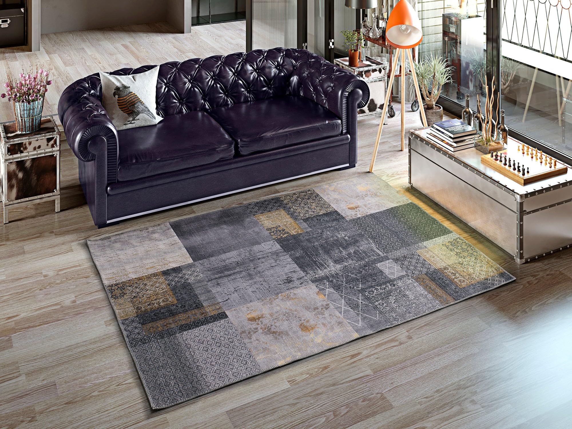 Tapis 80x150 cm rectangulaire gris abstrait Neila pour salon
