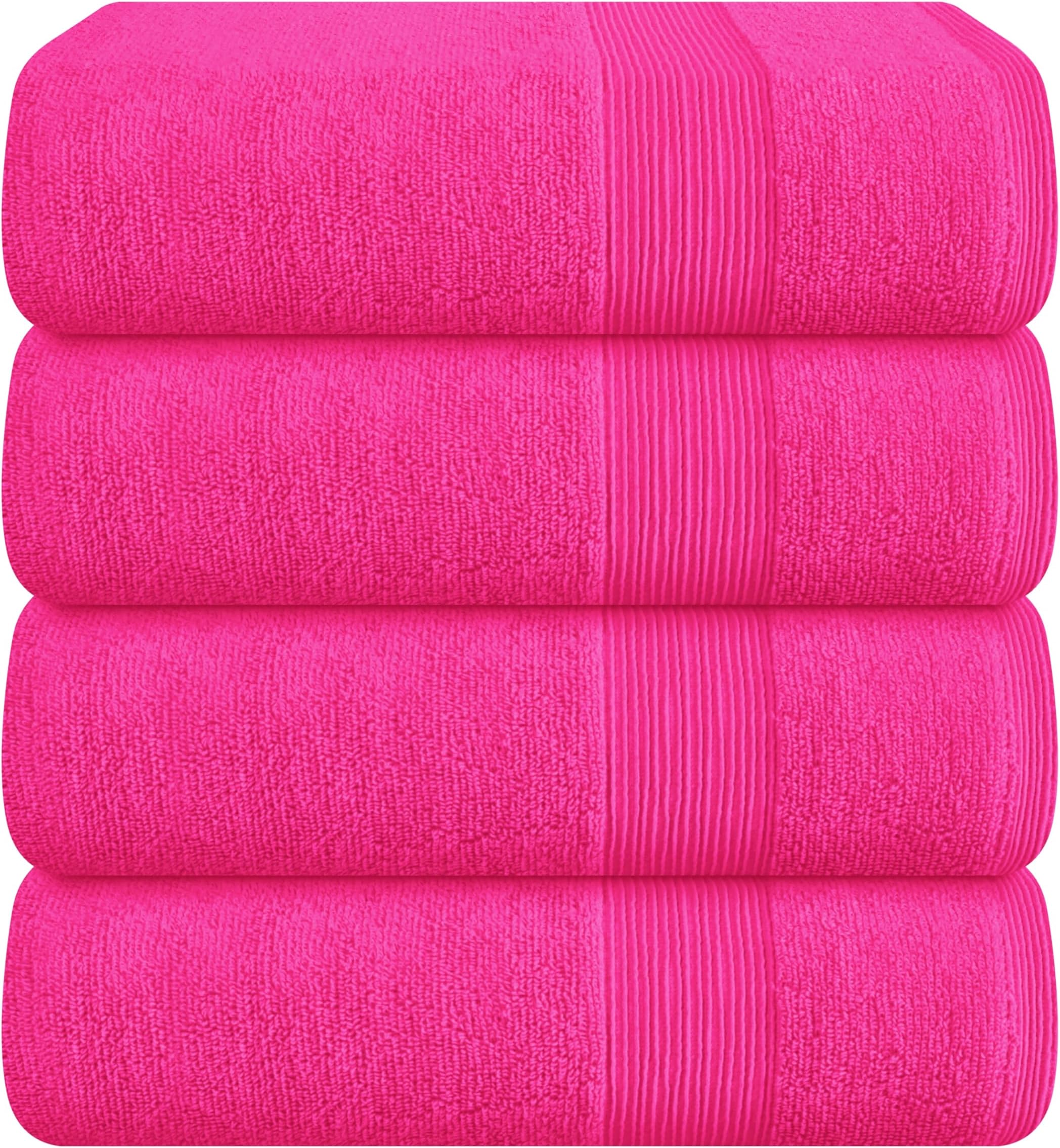 Elvana Home 4 Pack Bath Towel Set 27x54, 100% Ring Spun Cotton, Ultra Soft Highly Absorbent Machine Washable Hotel Spa Quality Bath Towels for Bathroom, 4 Bath Towels Hot Pink