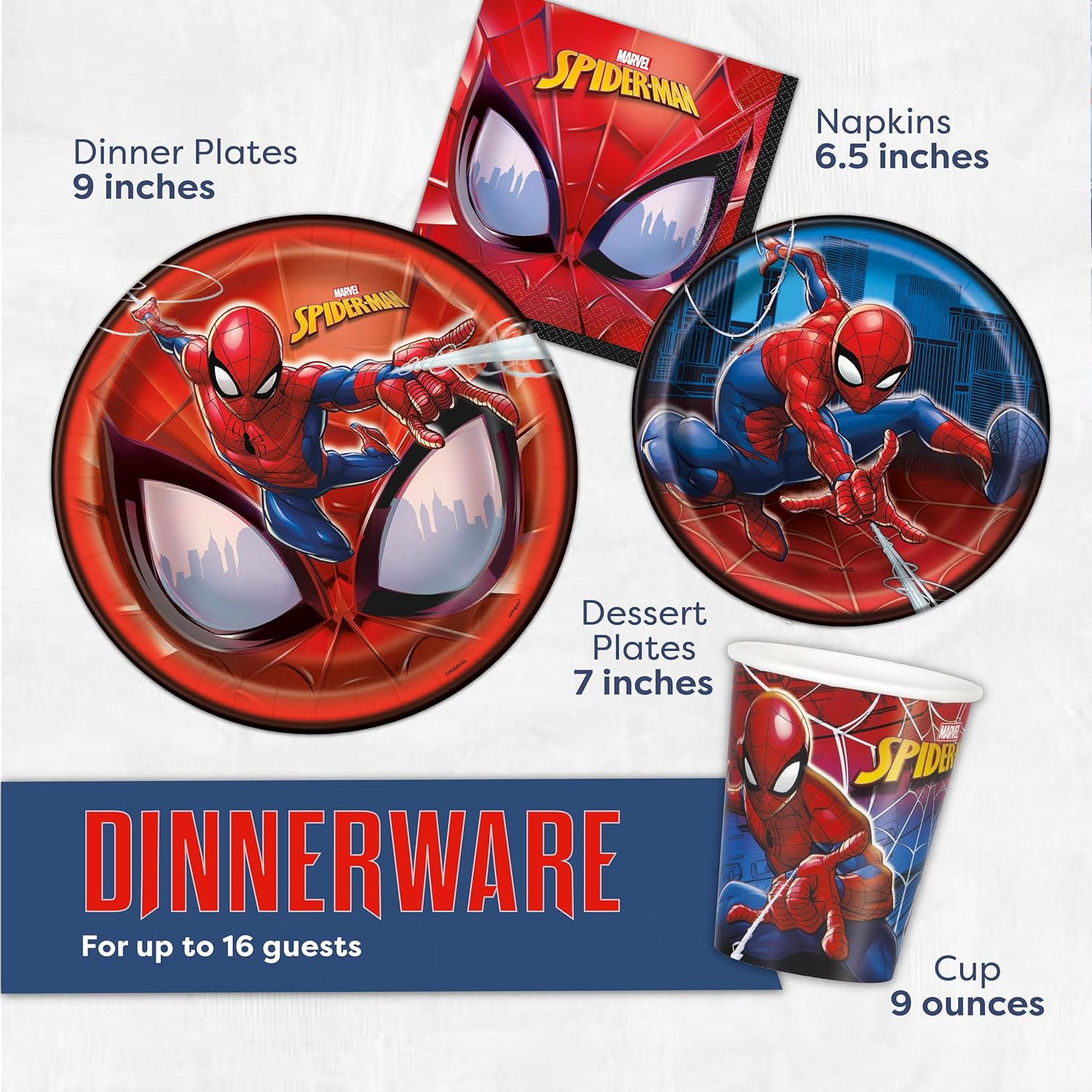 Spiderman Birthday Decorations | Spiderman Party Decorations | Serves 16 Guests | Balloons, Banner, Table Cover, Plates, Cups, Napkins, Masks, Button | Officially Licensed - Image 5