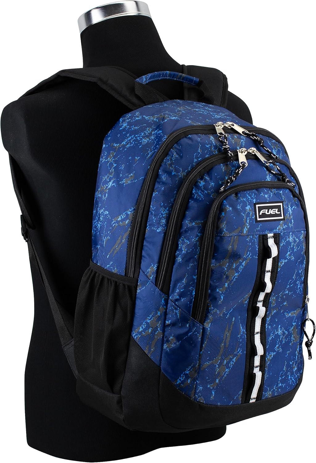 FUEL Travel Laptop Backpack Sport Shock Multi Large Compartments for College Bookbag, Hiking, Work, 18.5 x 13 x 7 Inches, Blue Marble