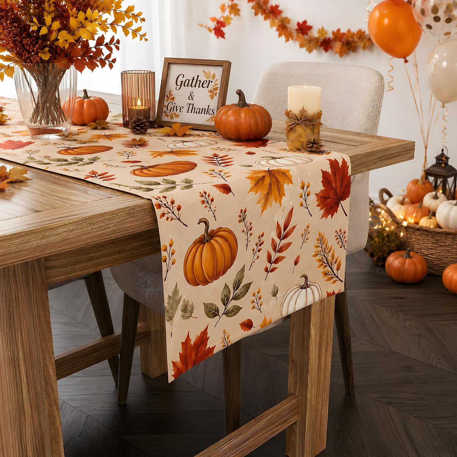 Fall Decorations for Home - Pumpkin Maple Leaf Table Runner for Fall Decor