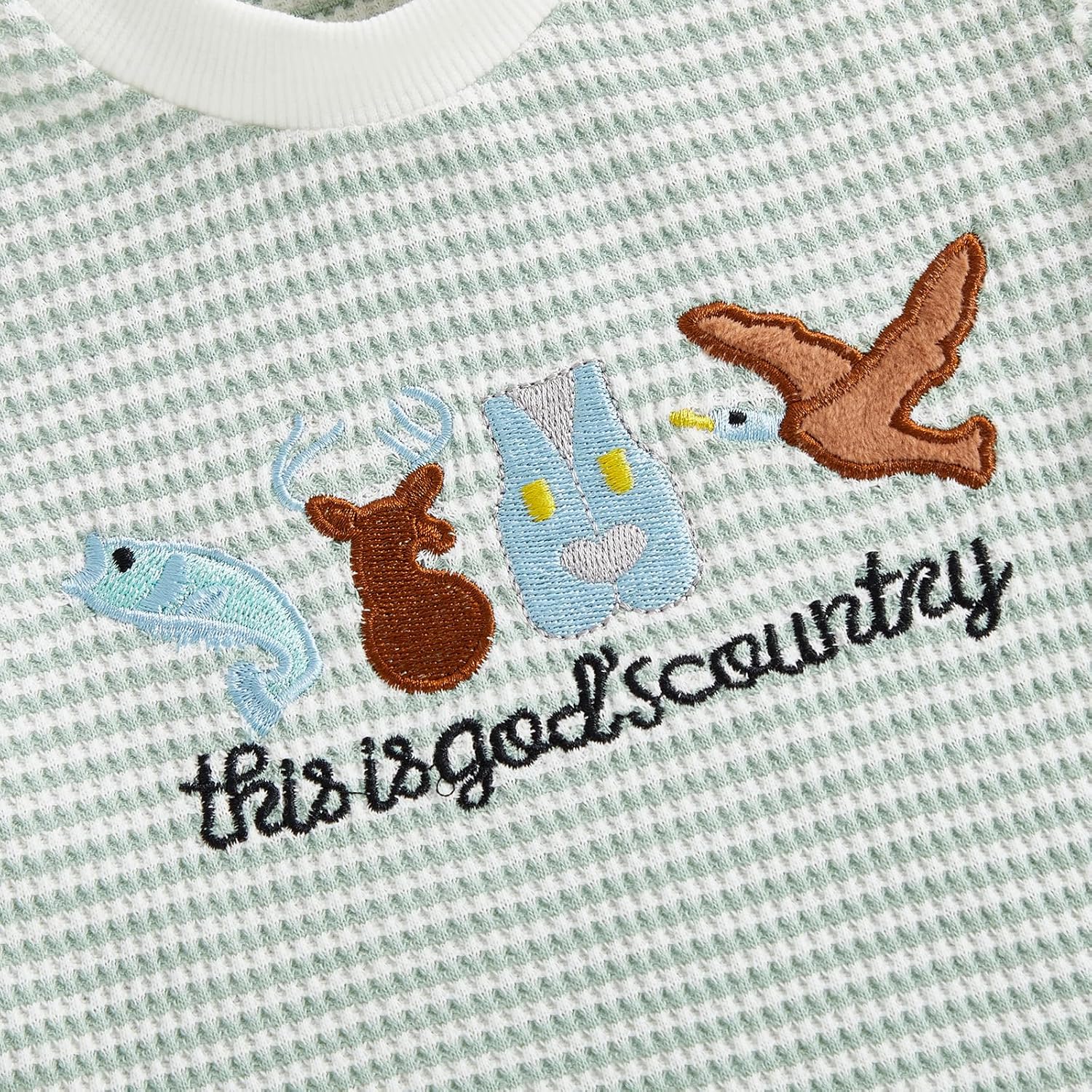 Summer Toddler Baby Boy Hunting Outfit This Is Gods Country Waffle Striped Short Sleeve Shirt Shorts Clothes Set - Image 3