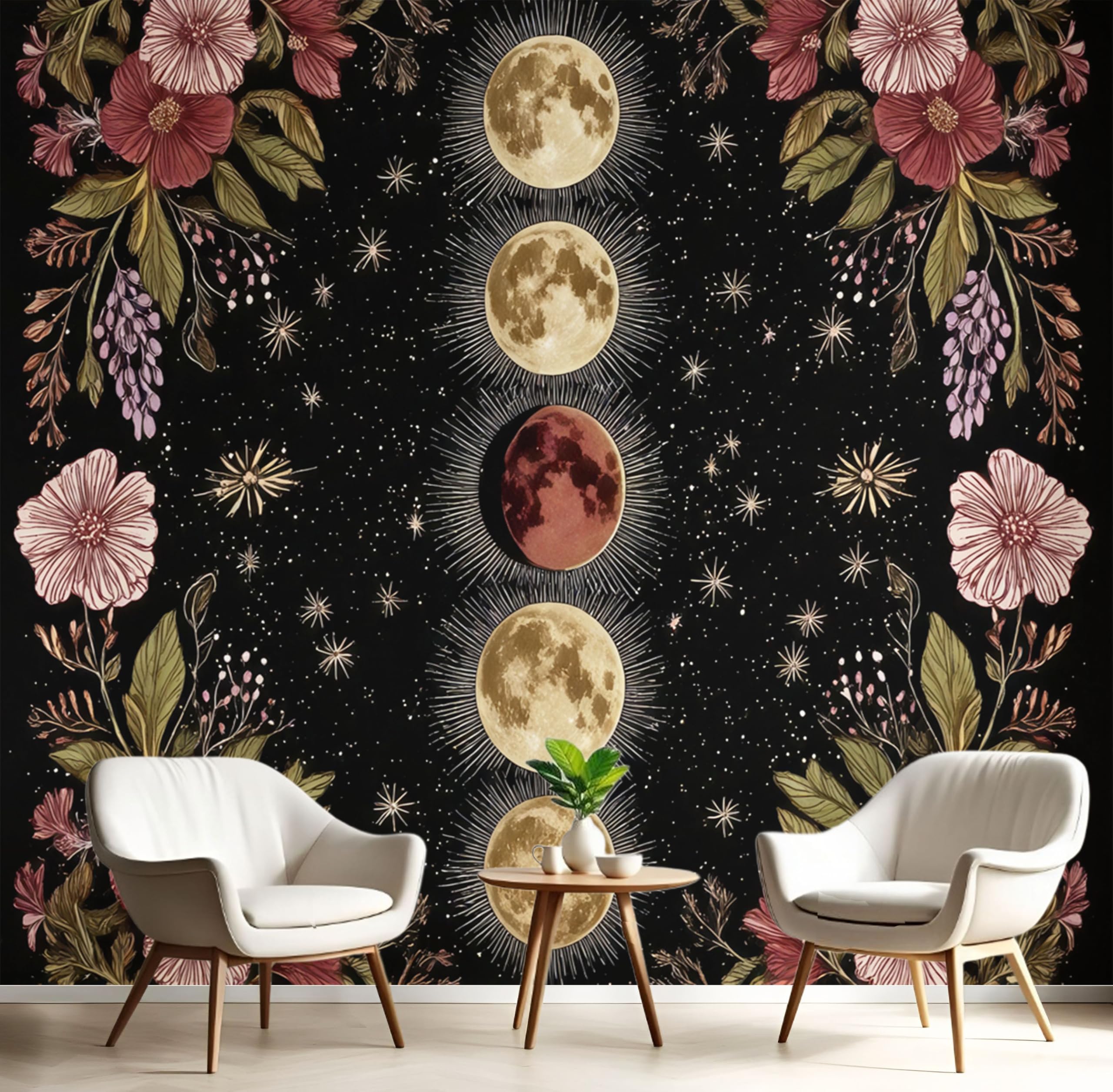 Papier peint panoramique lune noir or tapisserie photo géante