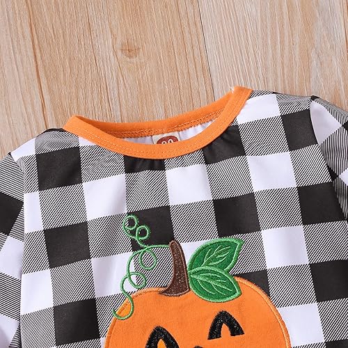 Miniatura 3 de Conjunto de ropa de Halloween para niña pequeña de 1 a 6T, camisetas de calabaza a cuadros, camisetas sin botones, camisetas y pantalones